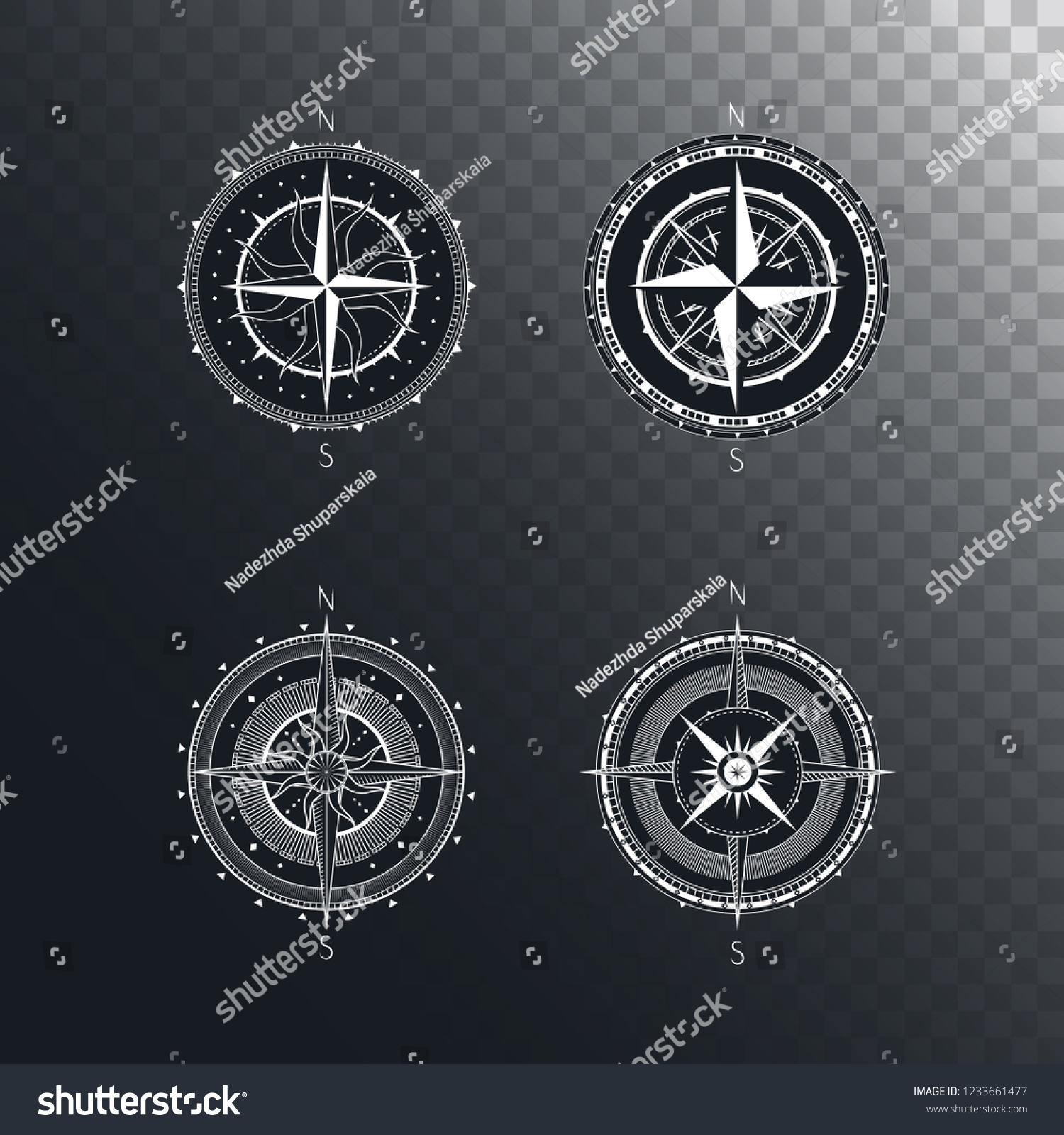 Vector Set Vintage Compasses Marine Wind Stock Vector Royalty Free 1233661477 8911