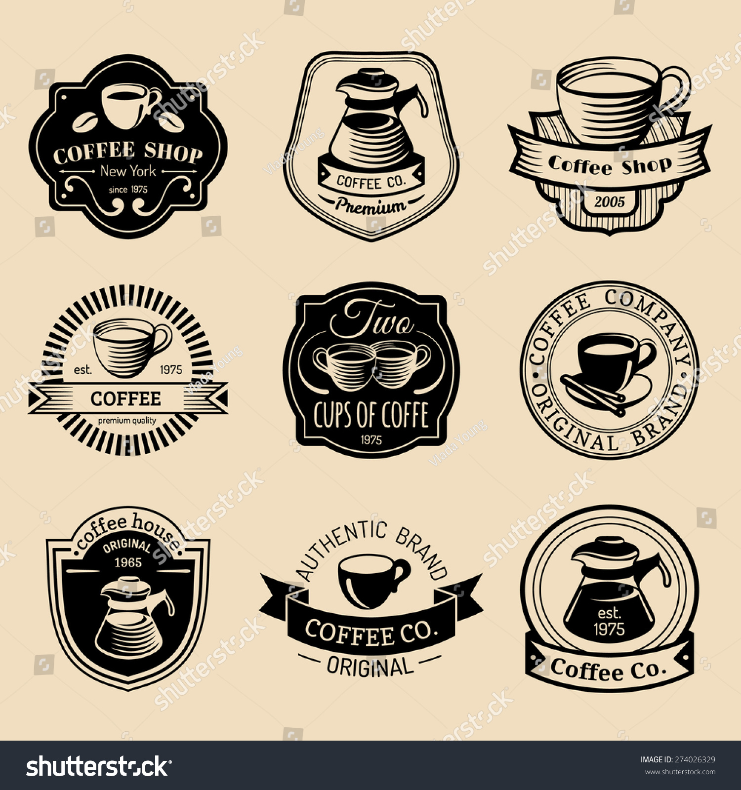 Vector Set Vintage Hipster Coffee Logos Stock Vector 