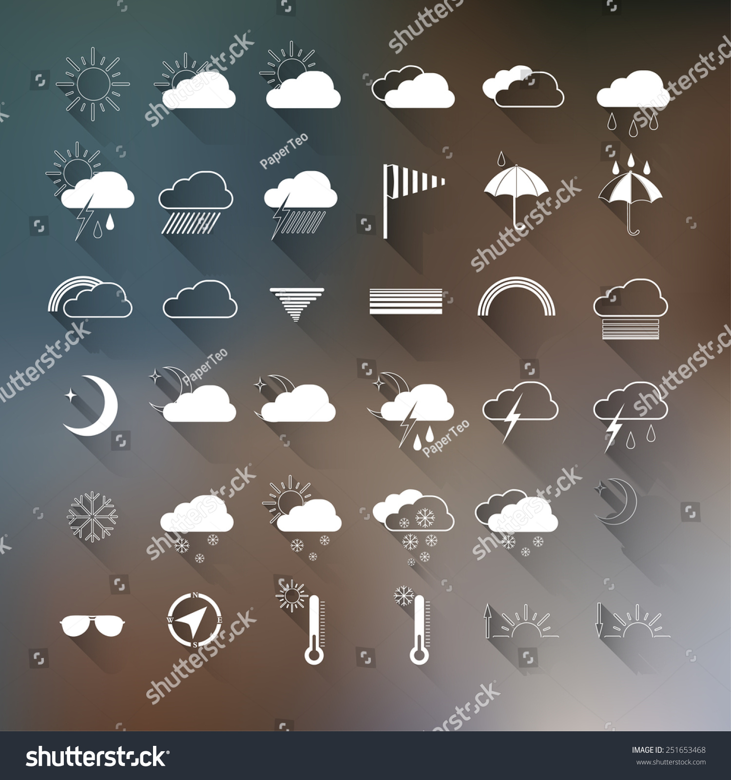 Vector Set Of Weather Icons On Blurred Background. Template ...