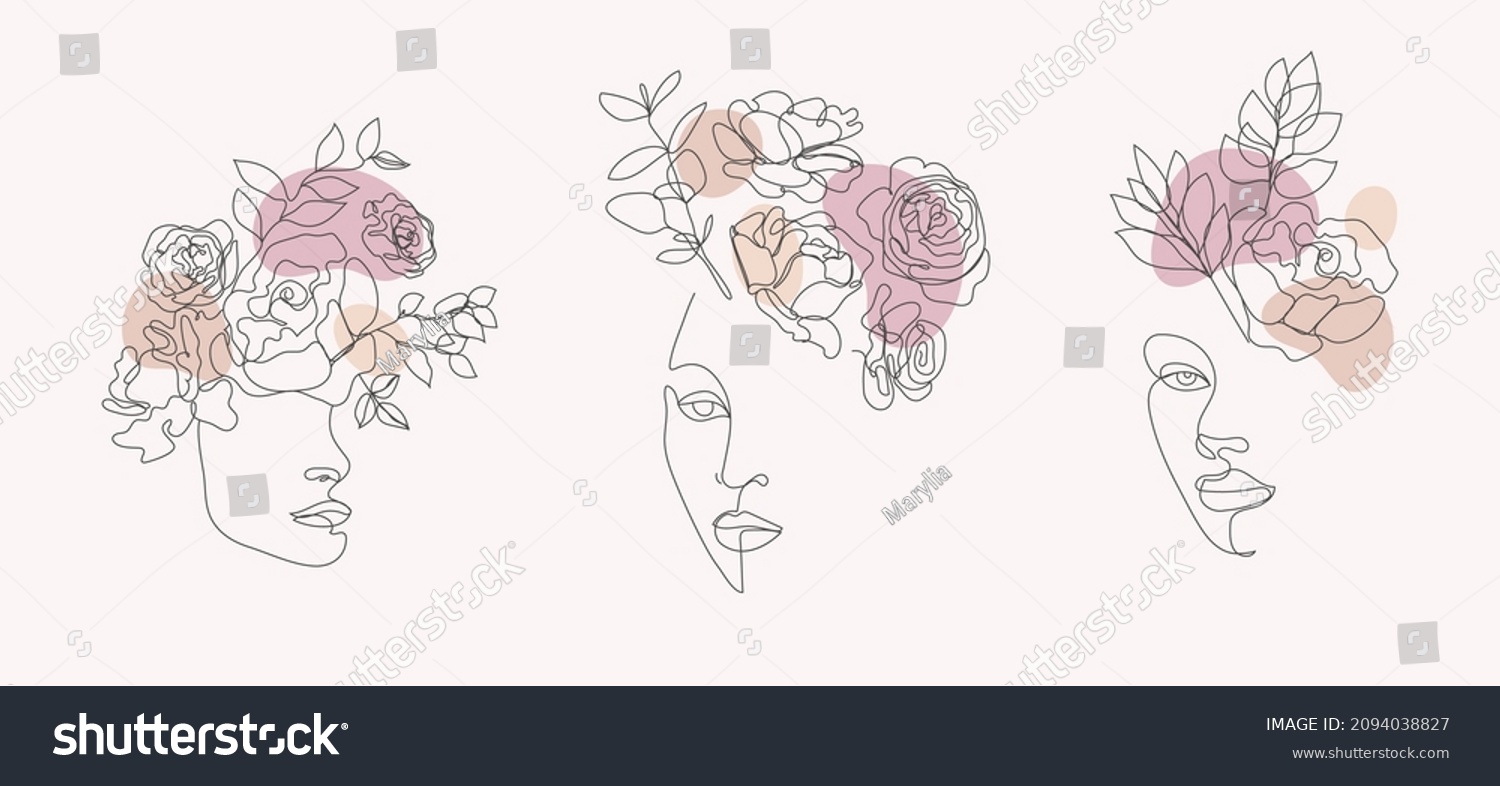 Vector Set Women Faces Bodies Line Stock Vector (Royalty Free ...