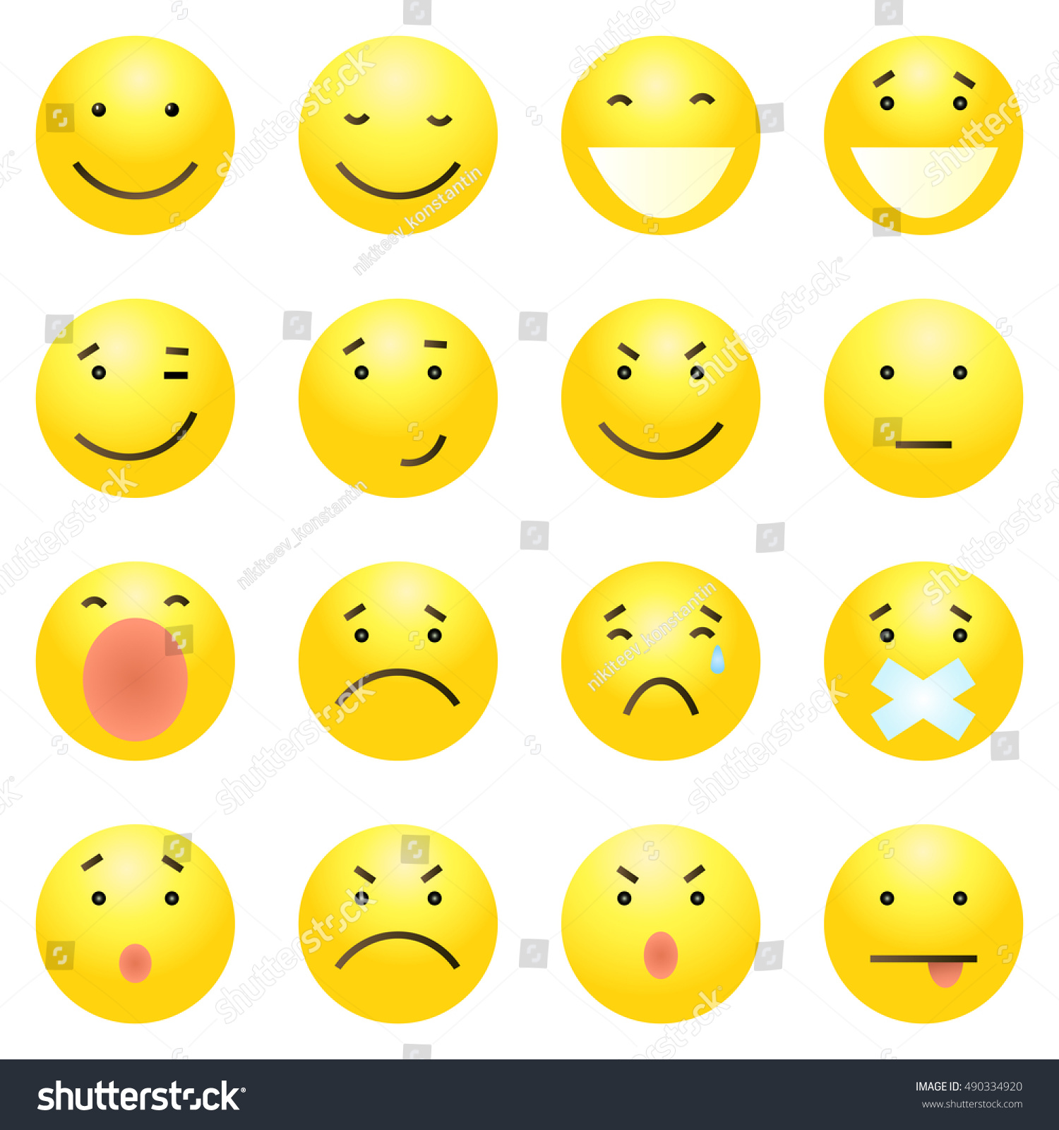Vector Set Of 16 Yellow Emoticons On White Background - 490334920 ...