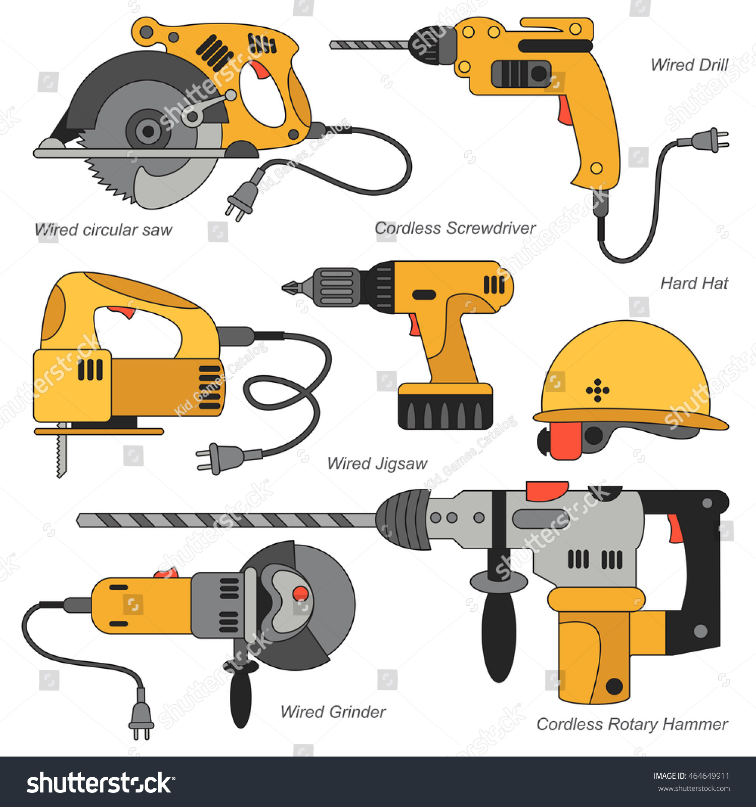 Vector Set Yellow Power Tools Colorful Stock Vector Royalty Free 464649911 Shutterstock