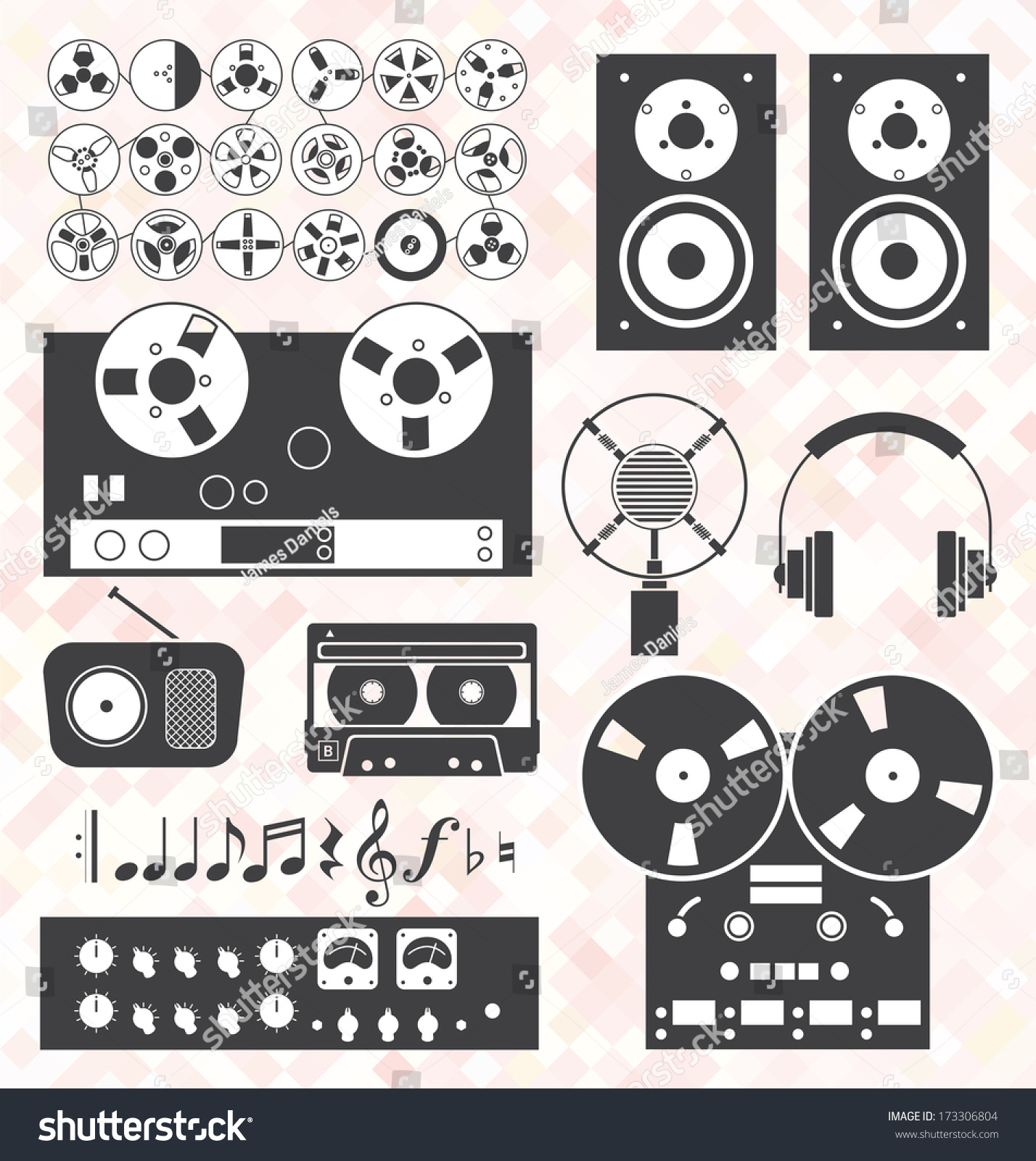 Vector Set Retro Music Recording Equipment Stock Vector (Royalty Free ...