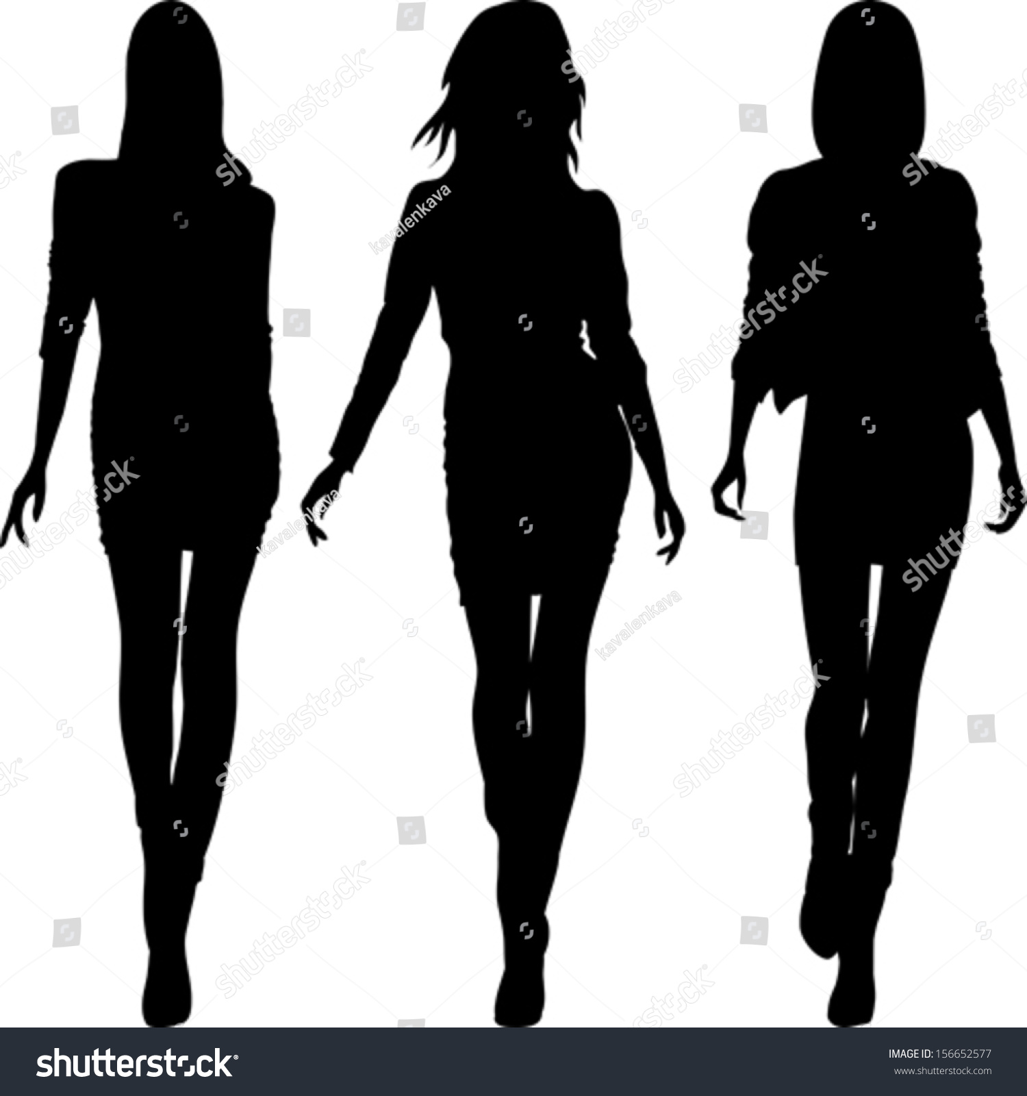 Vector Set 5 Silhouette Of Fashion Girls Top Models - 156652577 ...