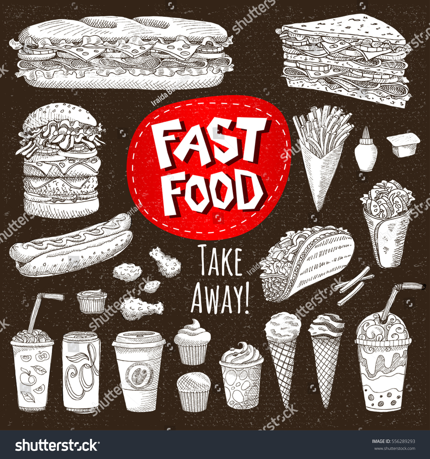 Vector Set Sketch Style Fast Food Stock Vector (Royalty Free) 556289293 ...