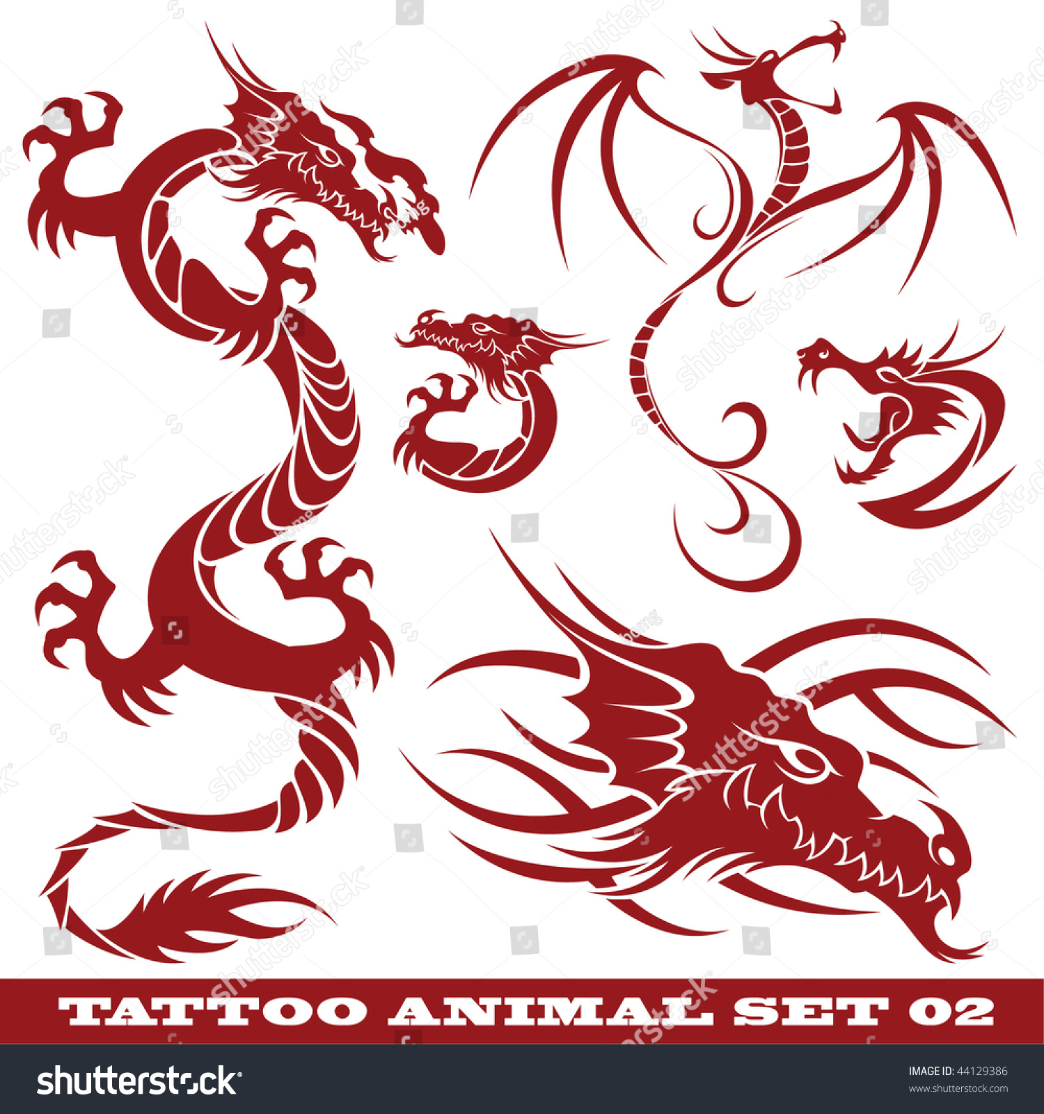 Vector Set Templates Dragons Tattoo Design Stock Vector (Royalty Free ...