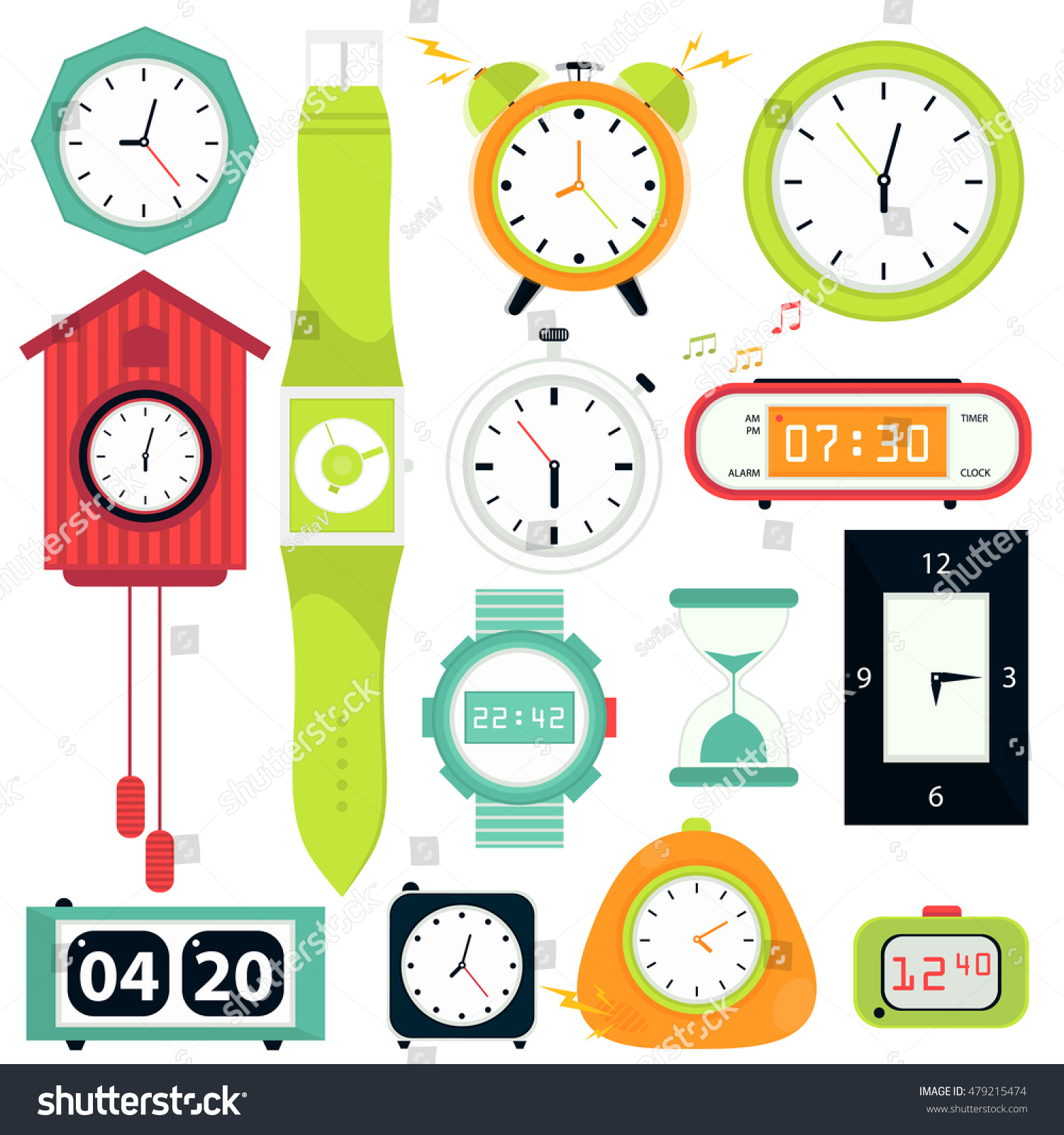 Vector Set Types Alarms Clocks Digital Stock Vector (Royalty Free ...