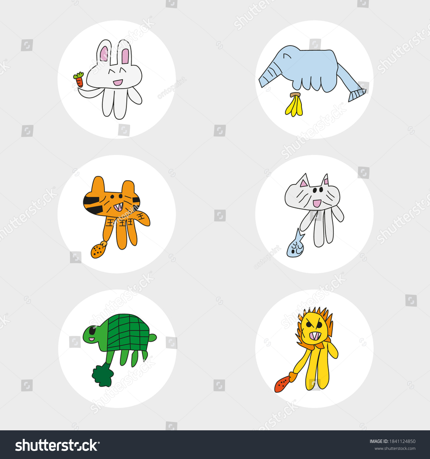 Vector Set Animals Cartoon Style Stock Vector (Royalty Free) 1841124850 ...