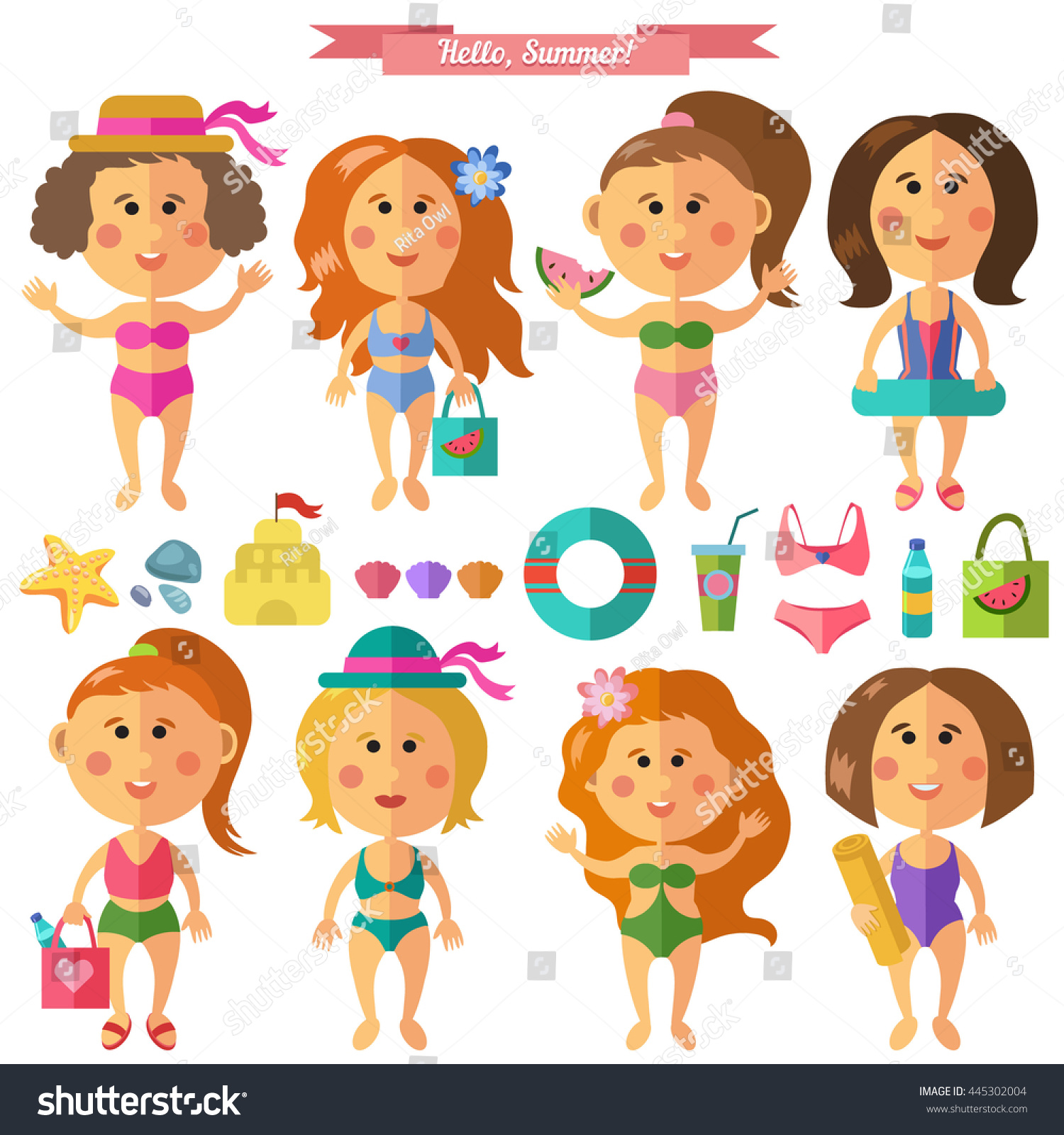 Vector Set Girls Bathing Suits เวกเตอร์สต็อก ปลอดค่าลิขสิทธิ์