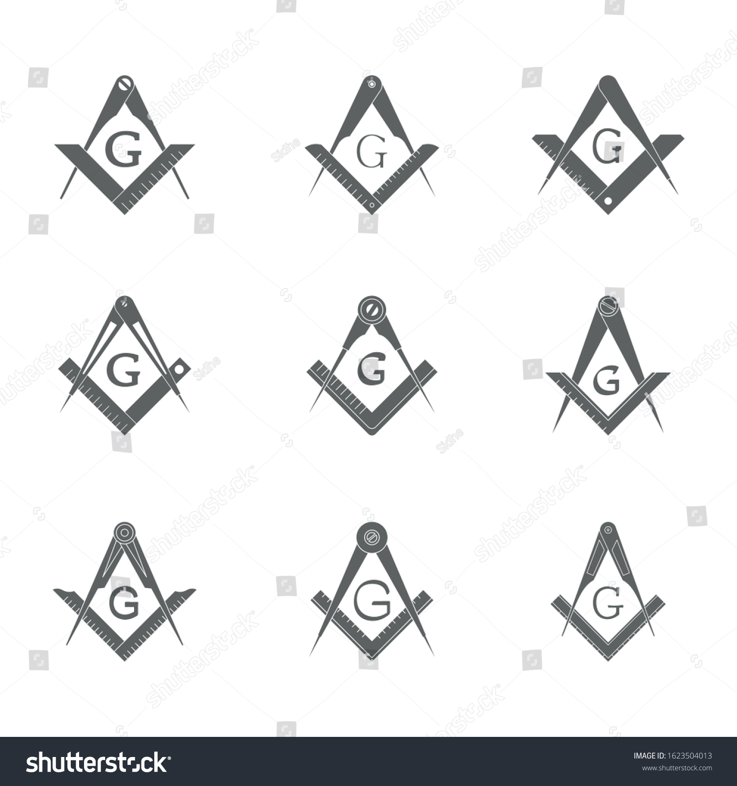 Vector Set Masonic Square Compasses Stock Vector (Royalty Free ...