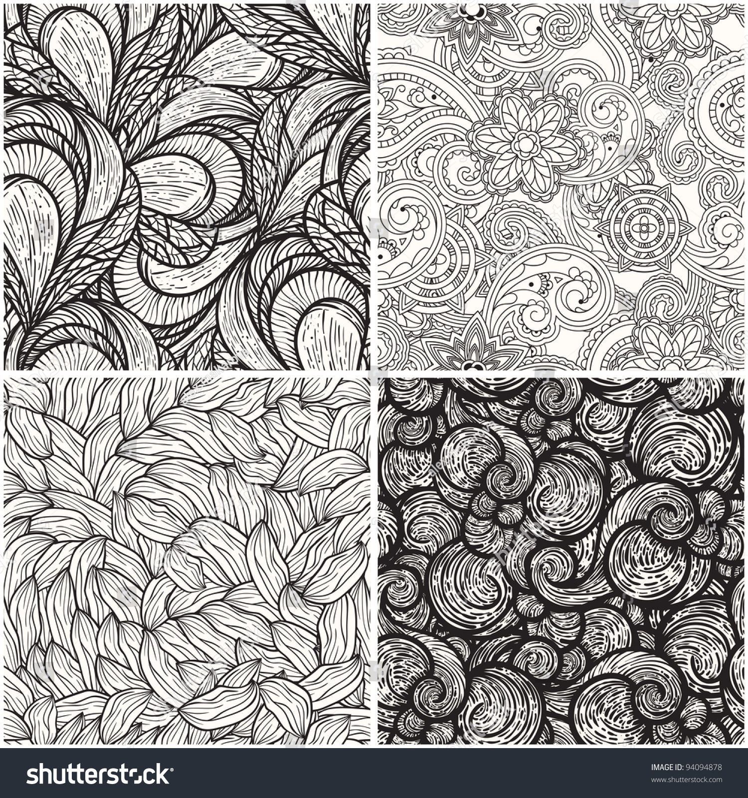Vector Set With Monochrome Seamless Patterns - 94094878 : Shutterstock