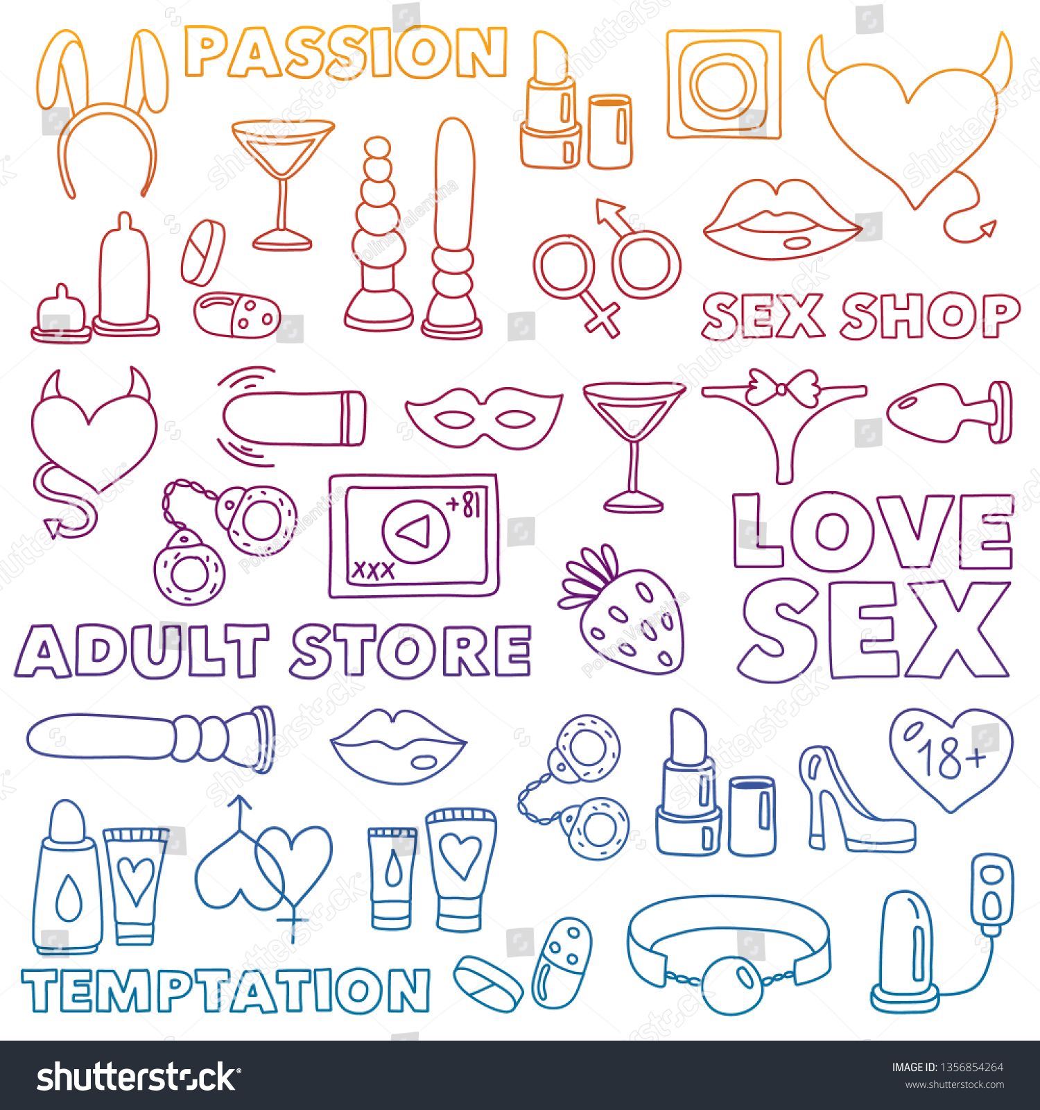 Vector Set Sex Shop Icons Erotic Stock Vector Royalty Free 1356854264 Shutterstock 