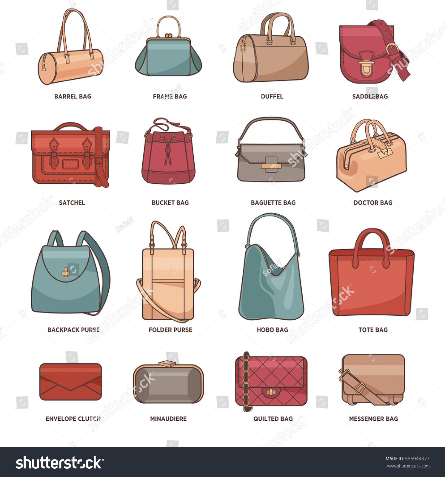 stock vector vector set with types of bags clutches and purses collection of modern fashion female accessory 586944377