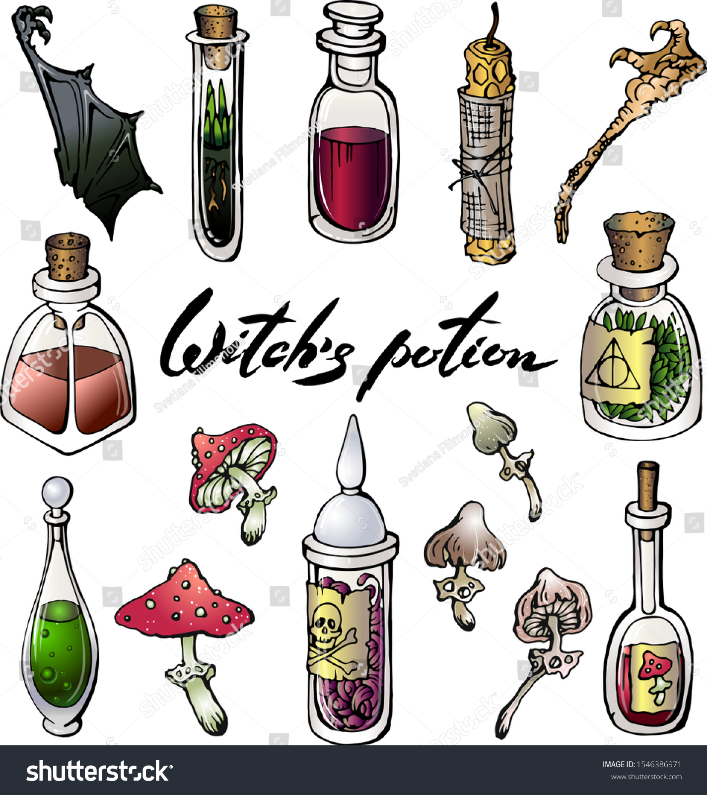 Vector Set Witch Potion Ingredients Bat Stock Vector (Royalty Free ...