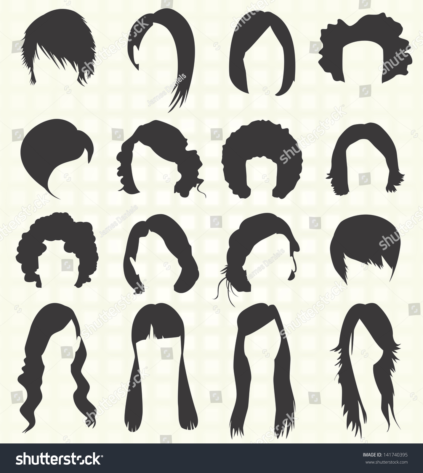 Vector Set Woman S Hair Styles Silhouettes 141740395 Shutterstock