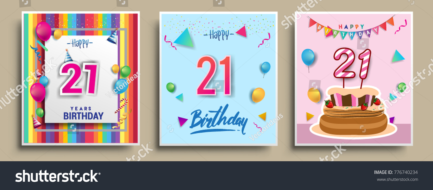 SVG of Vector Sets of 21 Years Birthday invitation, greeting card Design, with confetti and balloons, birthday cake, Colorful Vector template Elements for your Birthday Celebration Party. svg