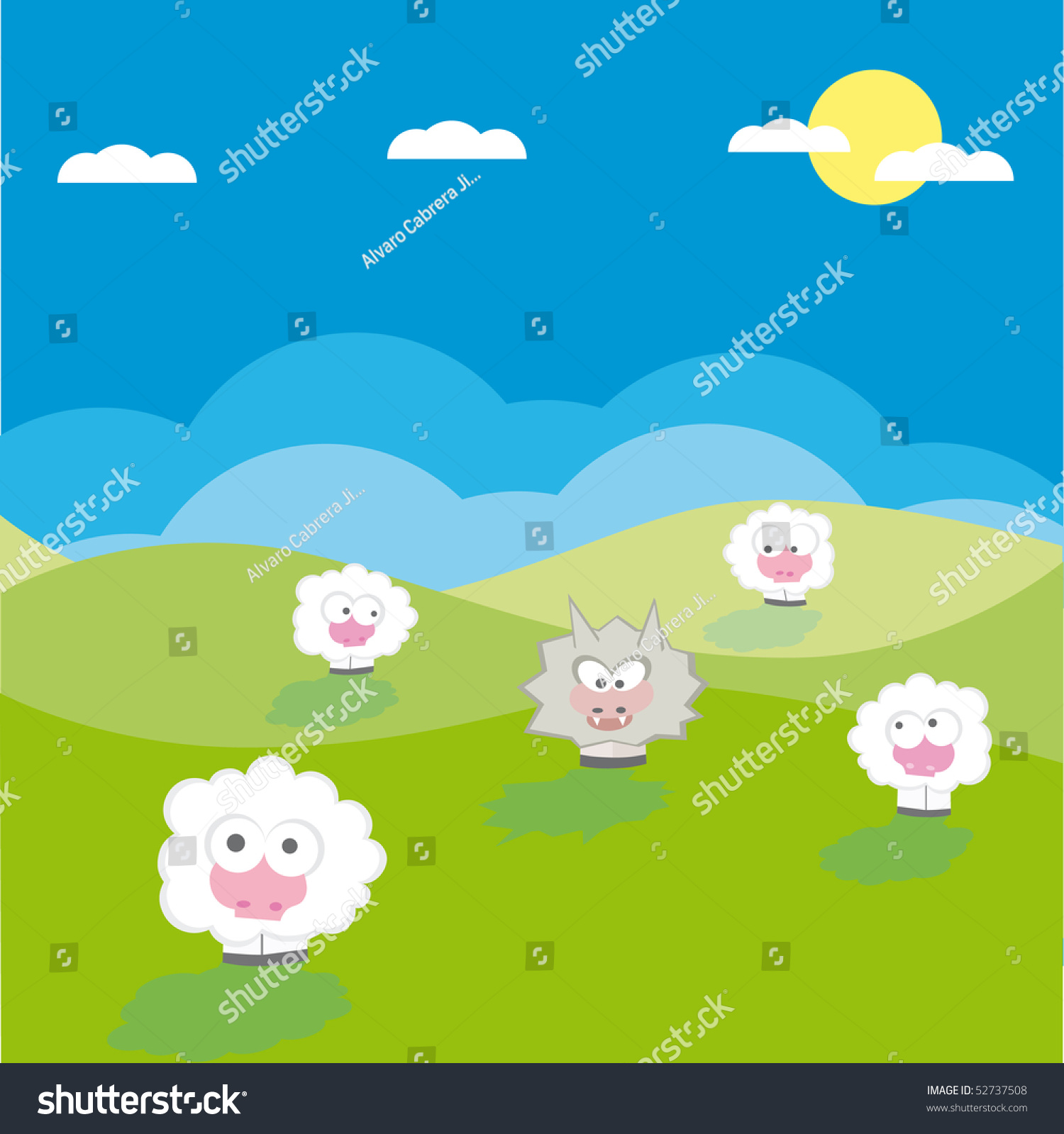 Vector Sheep With Wolf Vector Illustration Cartoon - 52737508 ...