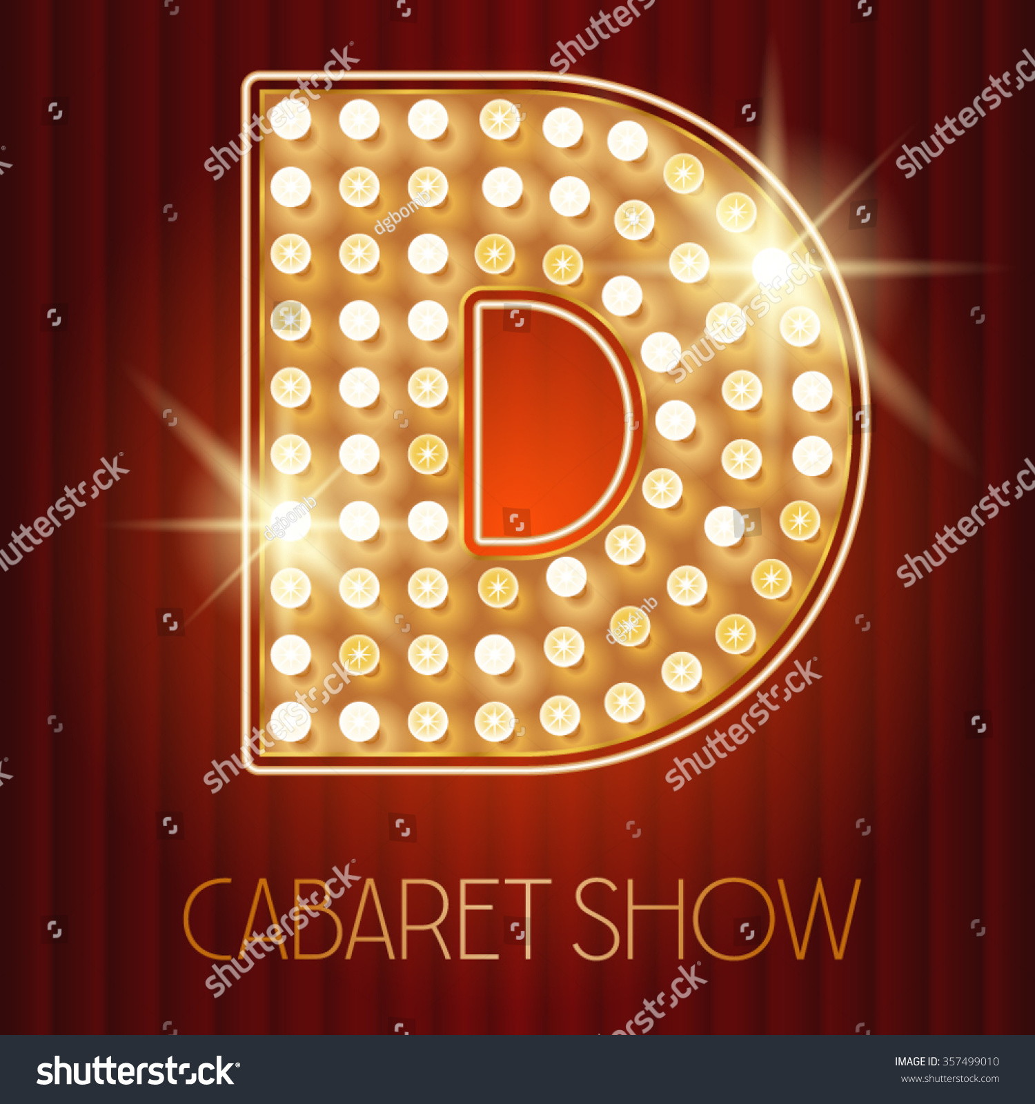 SVG of Vector shiny gold lamp alphabet in cabaret show style. Letter D svg