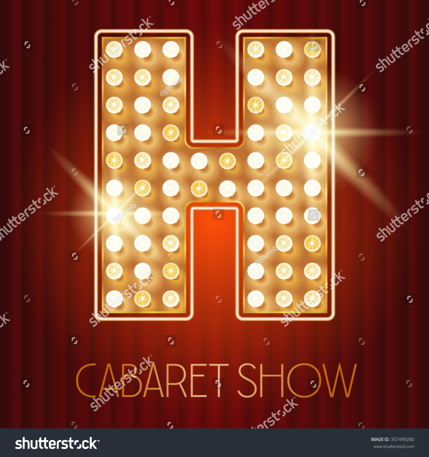 SVG of Vector shiny gold lamp alphabet in cabaret show style. Letter H svg