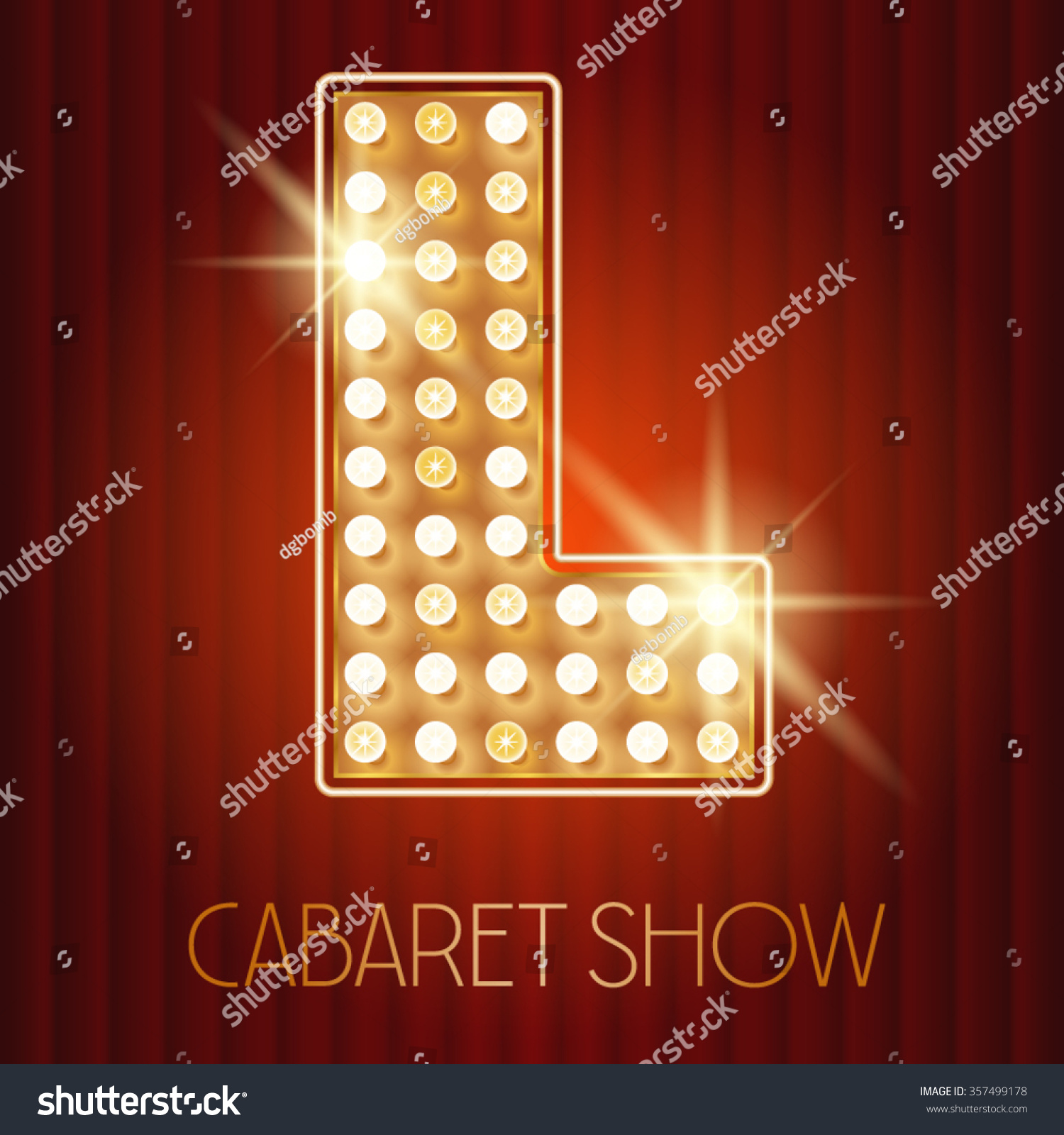 SVG of Vector shiny gold lamp alphabet in cabaret show style. Letter L svg