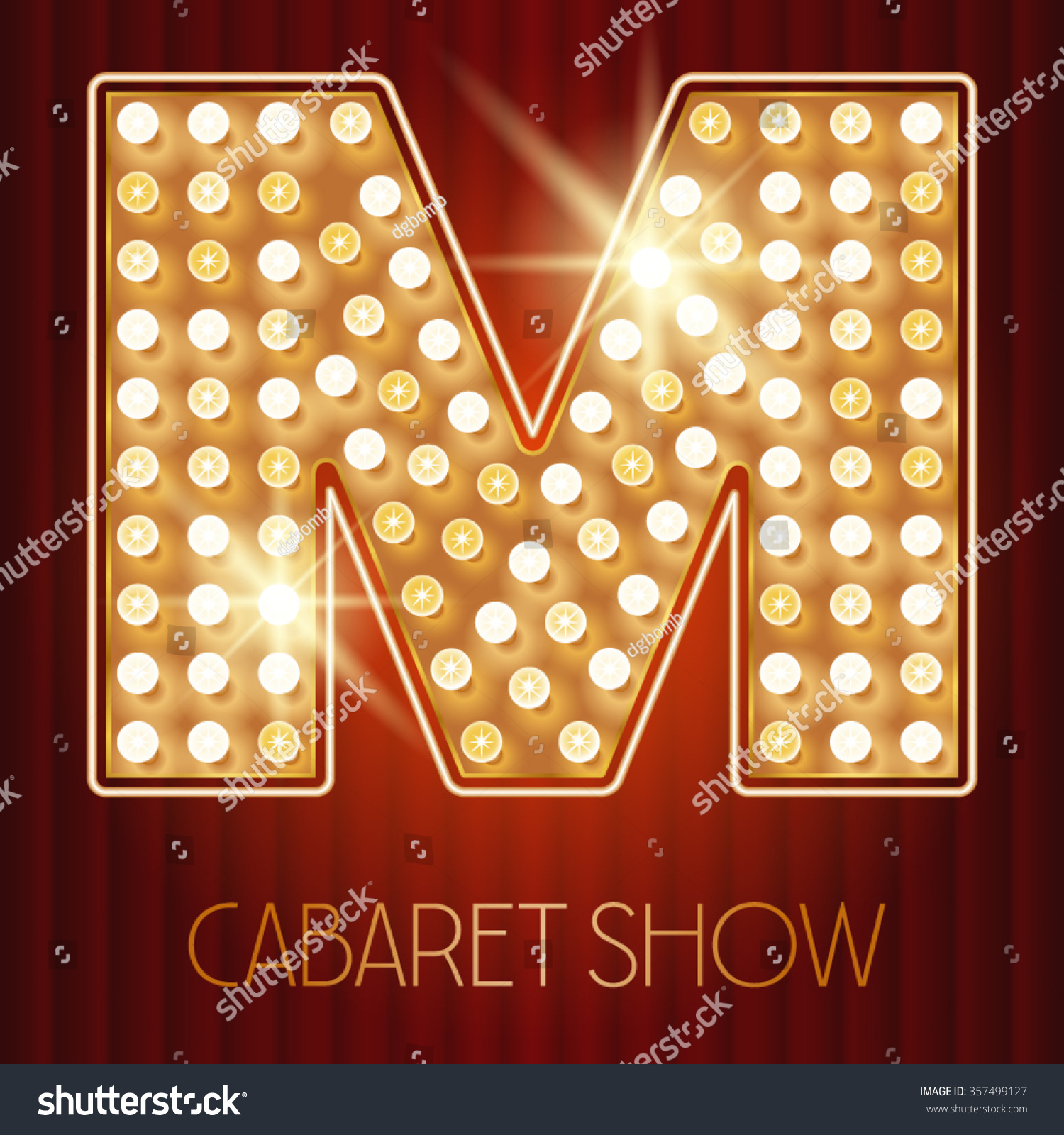 SVG of Vector shiny gold lamp alphabet in cabaret show style. Letter M svg