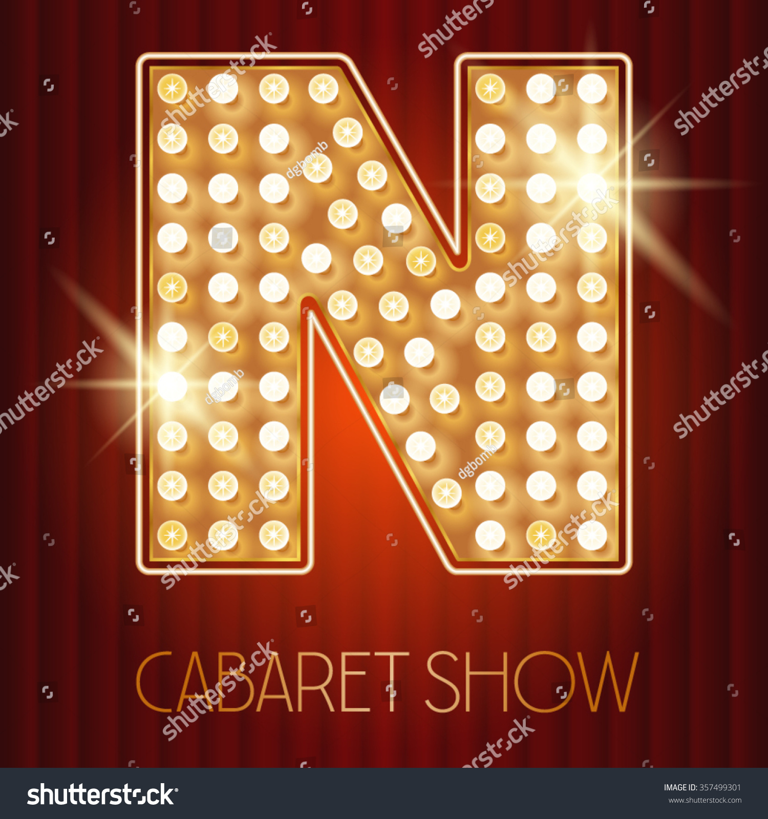 SVG of Vector shiny gold lamp alphabet in cabaret show style. Letter N svg