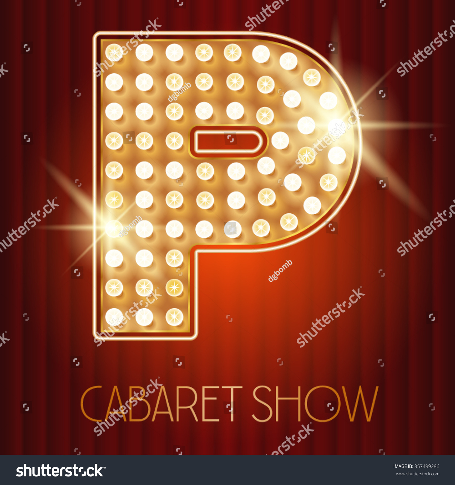 SVG of Vector shiny gold lamp alphabet in cabaret show style. Letter P svg