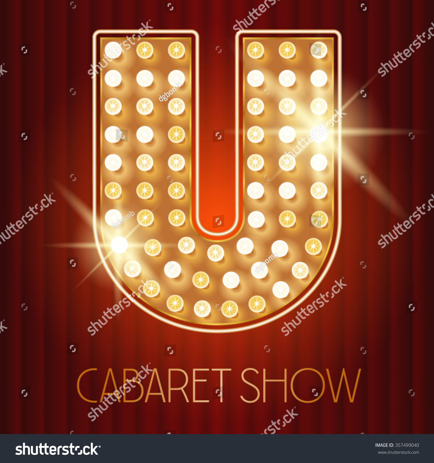 SVG of Vector shiny gold lamp alphabet in cabaret show style. Letter U svg
