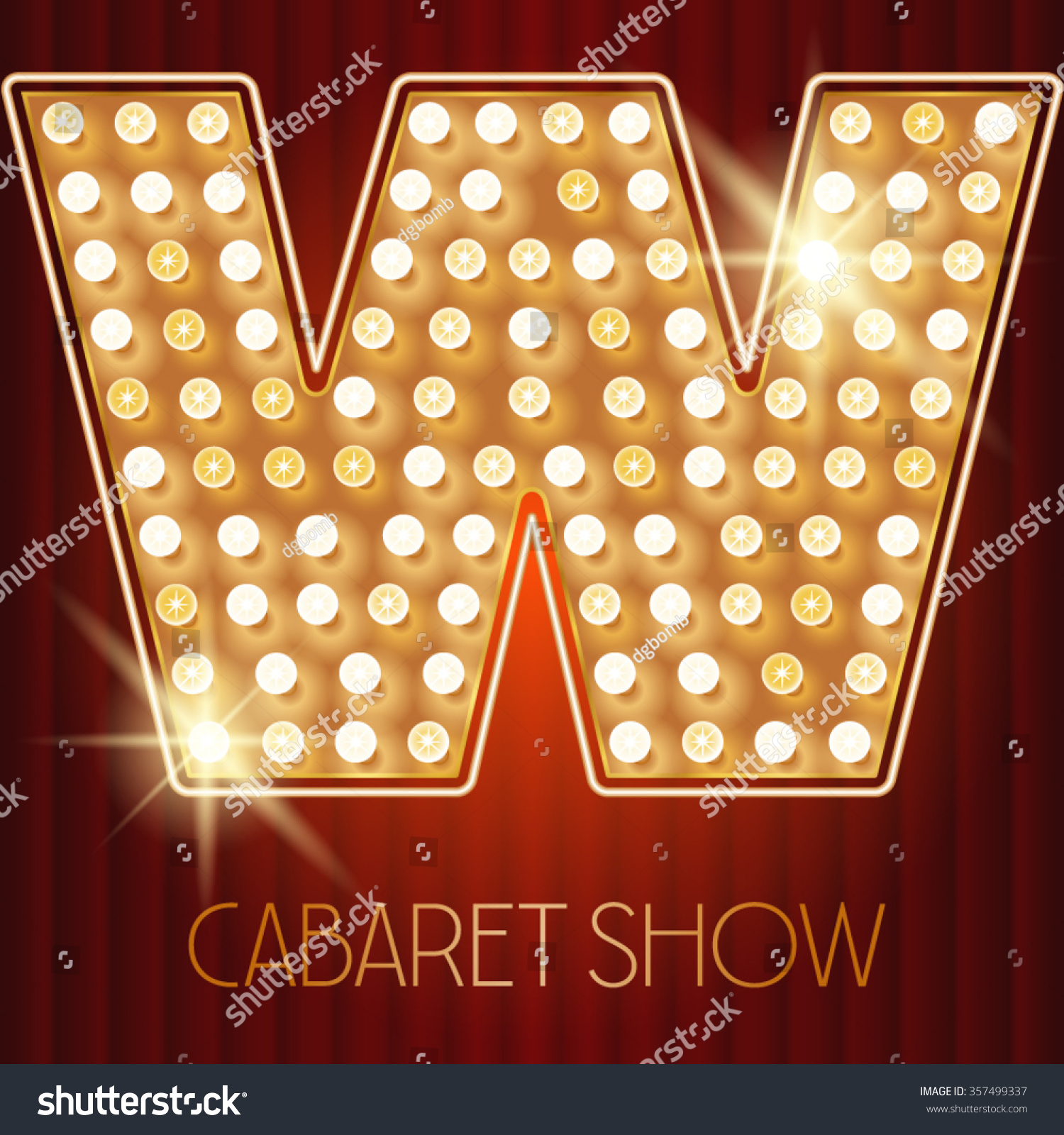 SVG of Vector shiny gold lamp alphabet in cabaret show style. Letter W svg