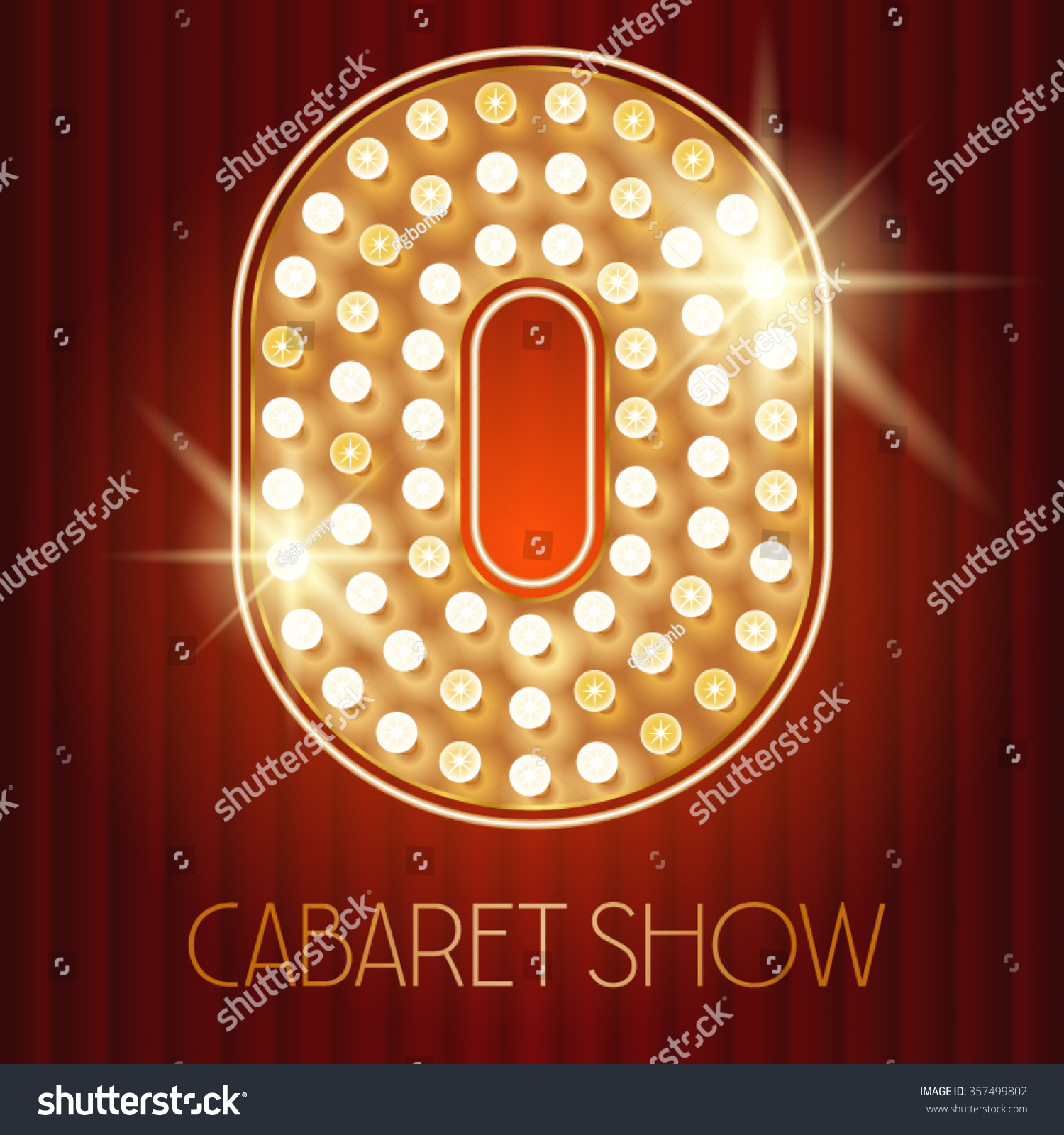 SVG of Vector shiny gold lamp alphabet in cabaret show style. Number 0 svg