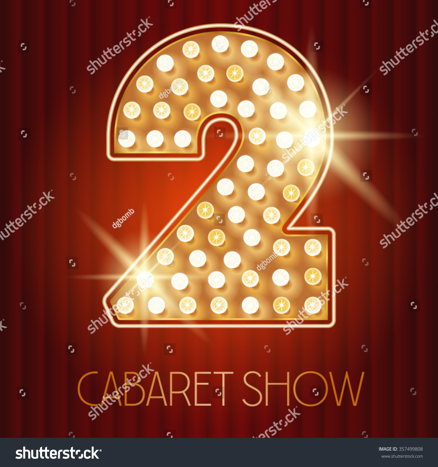 SVG of Vector shiny gold lamp alphabet in cabaret show style. Number 2 svg