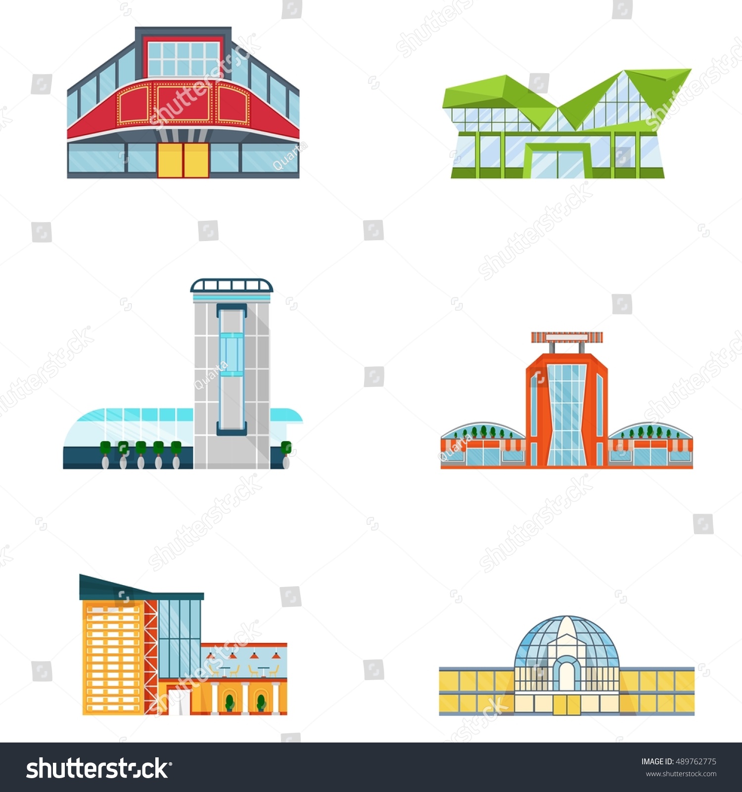 Vector Shopping Mall Building Set Colorful Stock Vector 489762775