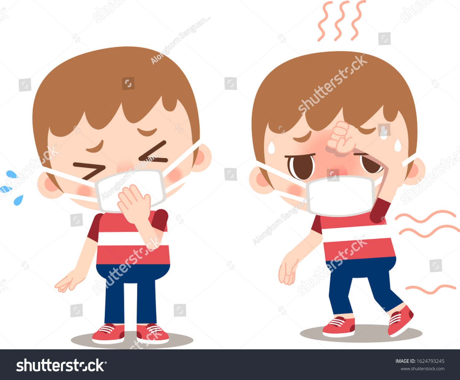 Vector Sick Boy Characters Wearing Mask Stock Vector (Royalty Free ...