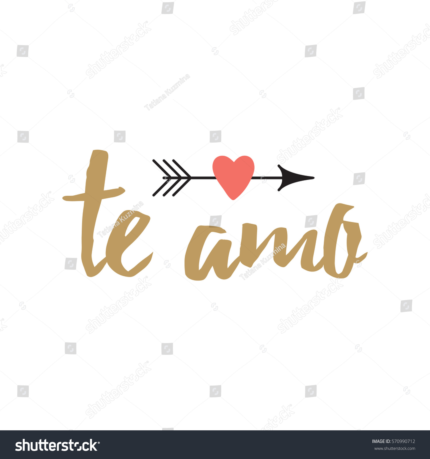 Vector sign with inspirational hand drawn love quote Love you in spanish decorated arrow