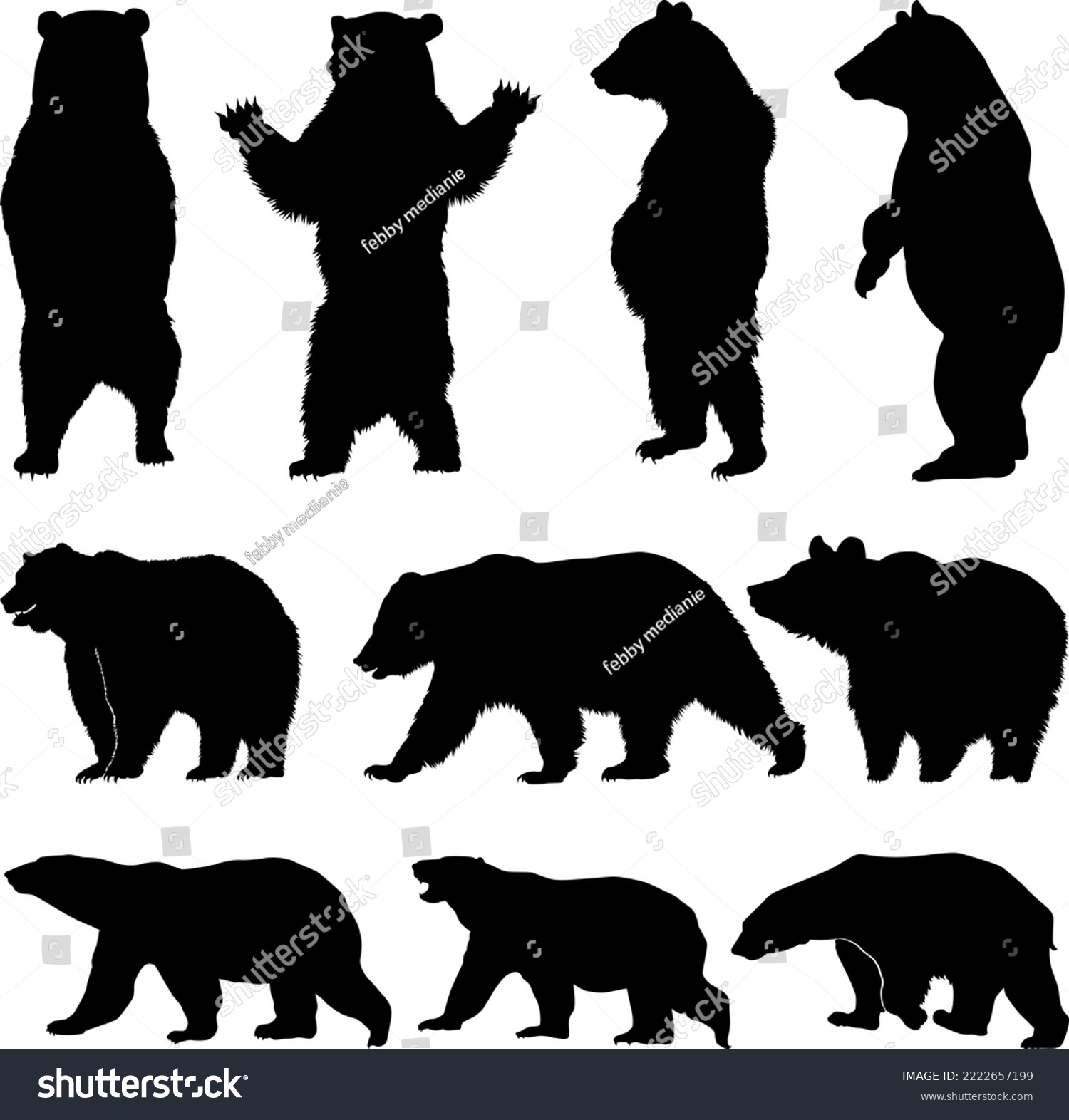 SVG of Vector silhouette bear, various bear silhouettes on the white background, Brown grizzly bear and polar bear silhouette set svg