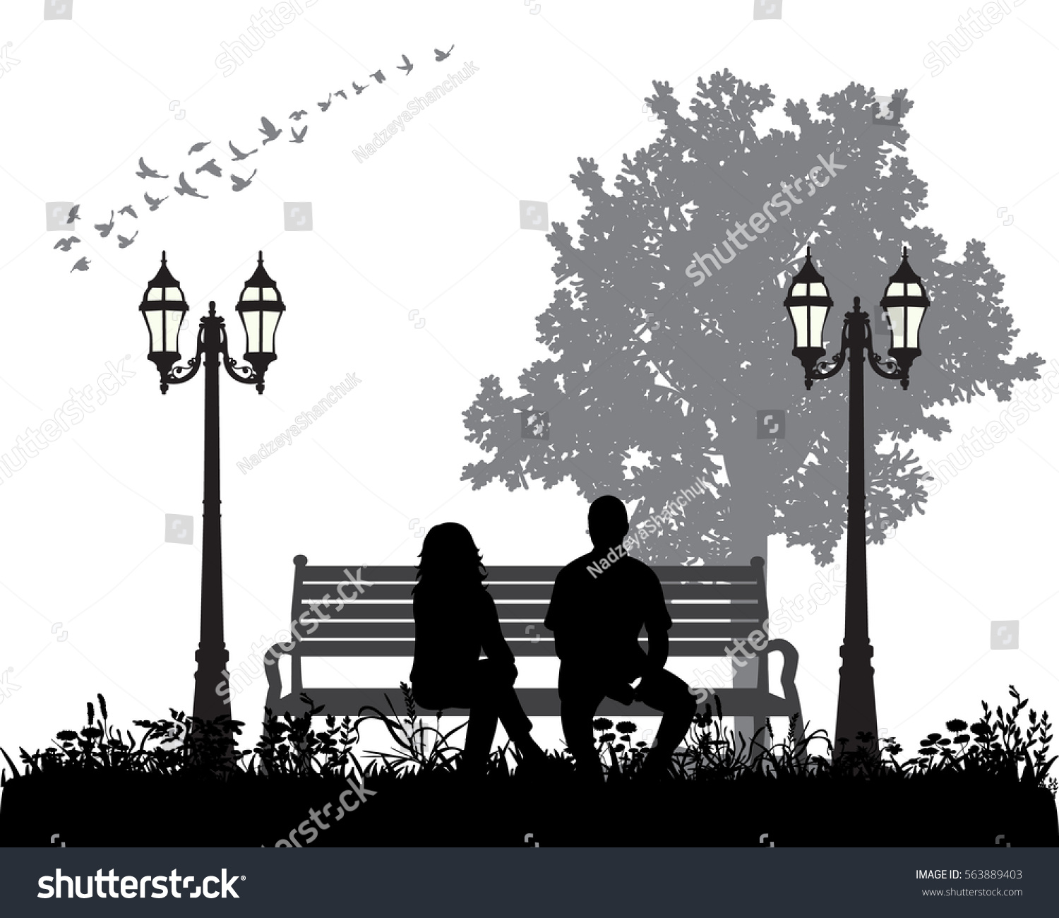 Vector Silhouette Boy Girl Sitting On Stock Vector (Royalty Free) 563889403