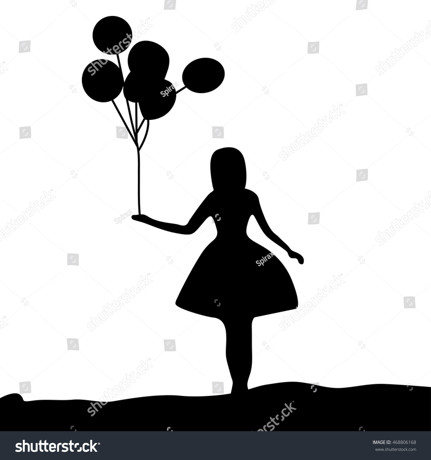 Vector Silhouette Girl Holding A Balloon On White Background ...