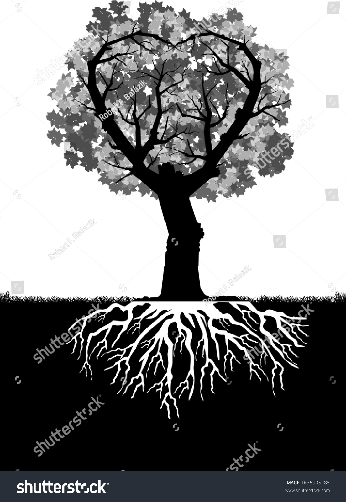 Vector Silhouette Graphic Depicting Heartshape Tree Stock Vector ...