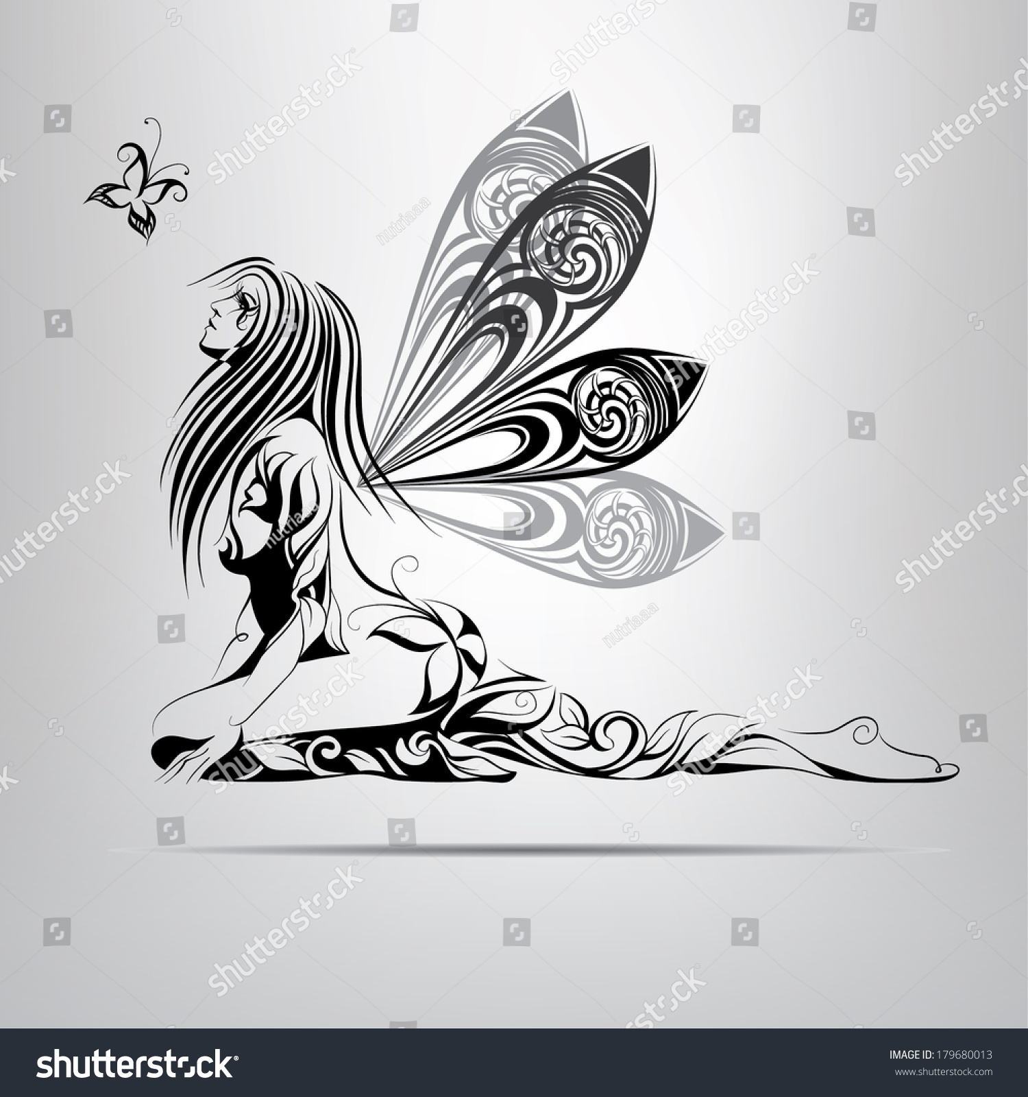 Vector Silhouette Fairy Decorative Wings Stock Vector 179680013 ...