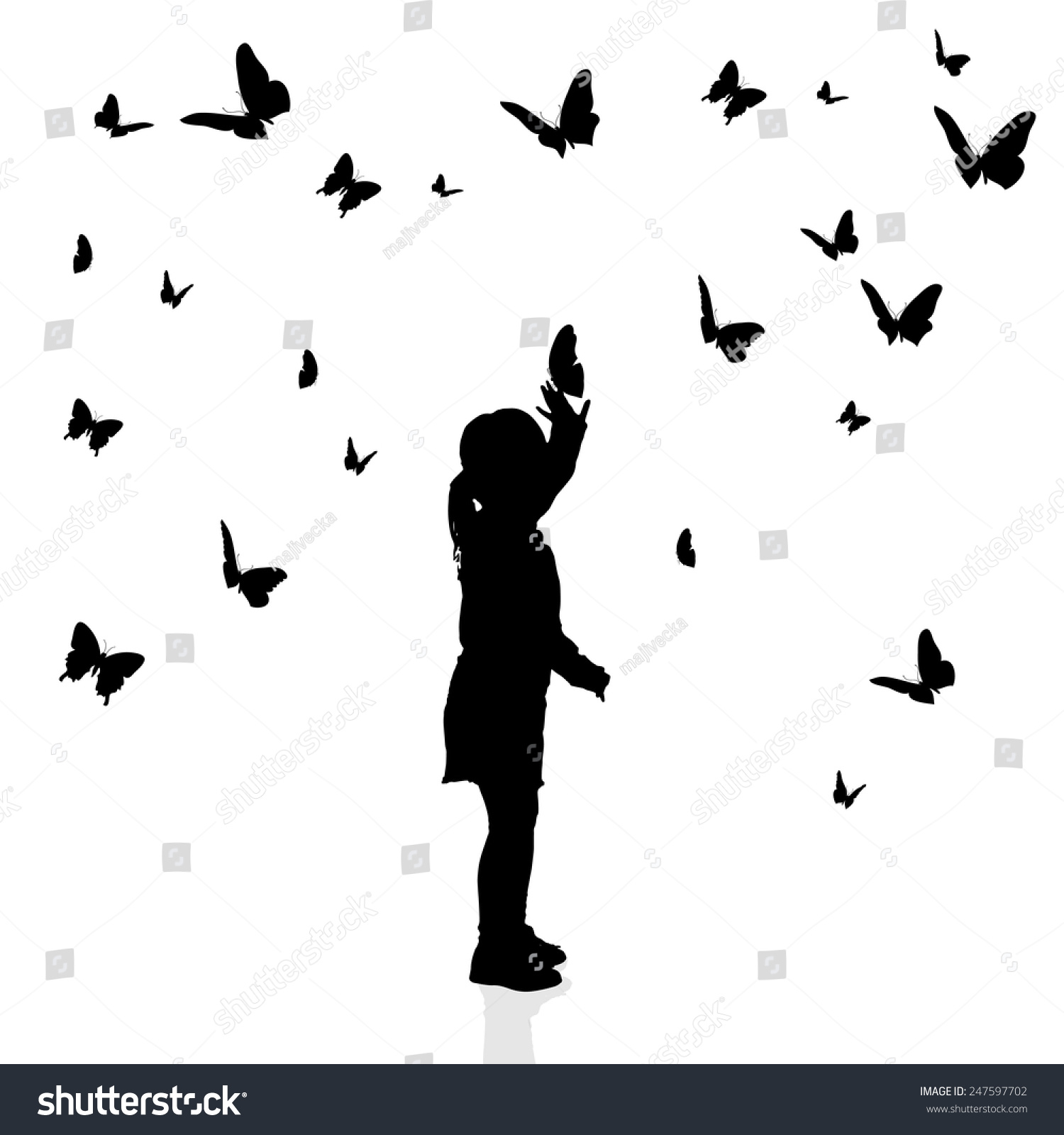 Vector Silhouette Girl Surrounded By Butterflies Stock Vector 247597702 ...