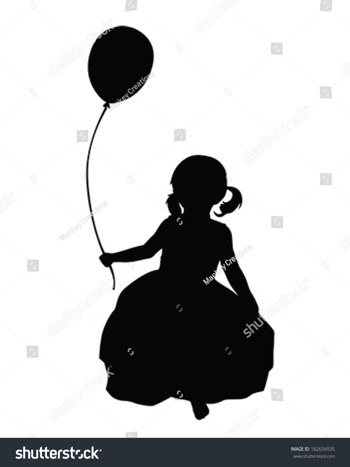 Vector Silhouette Of A Little Girl Holding A Balloon - 162634535 ...