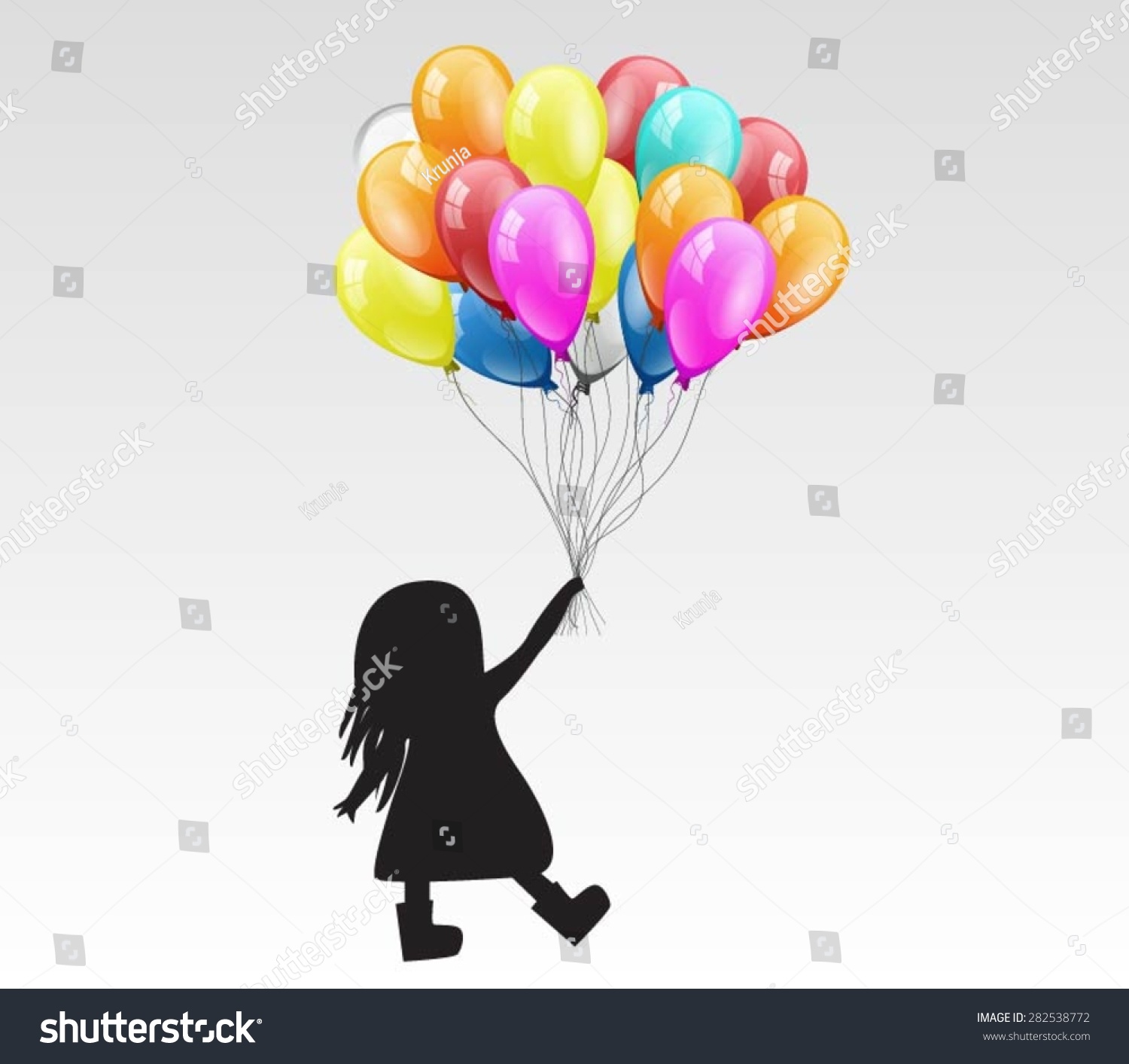 Vector Silhouette Little Girl Holding Balloon vector de stock (libre