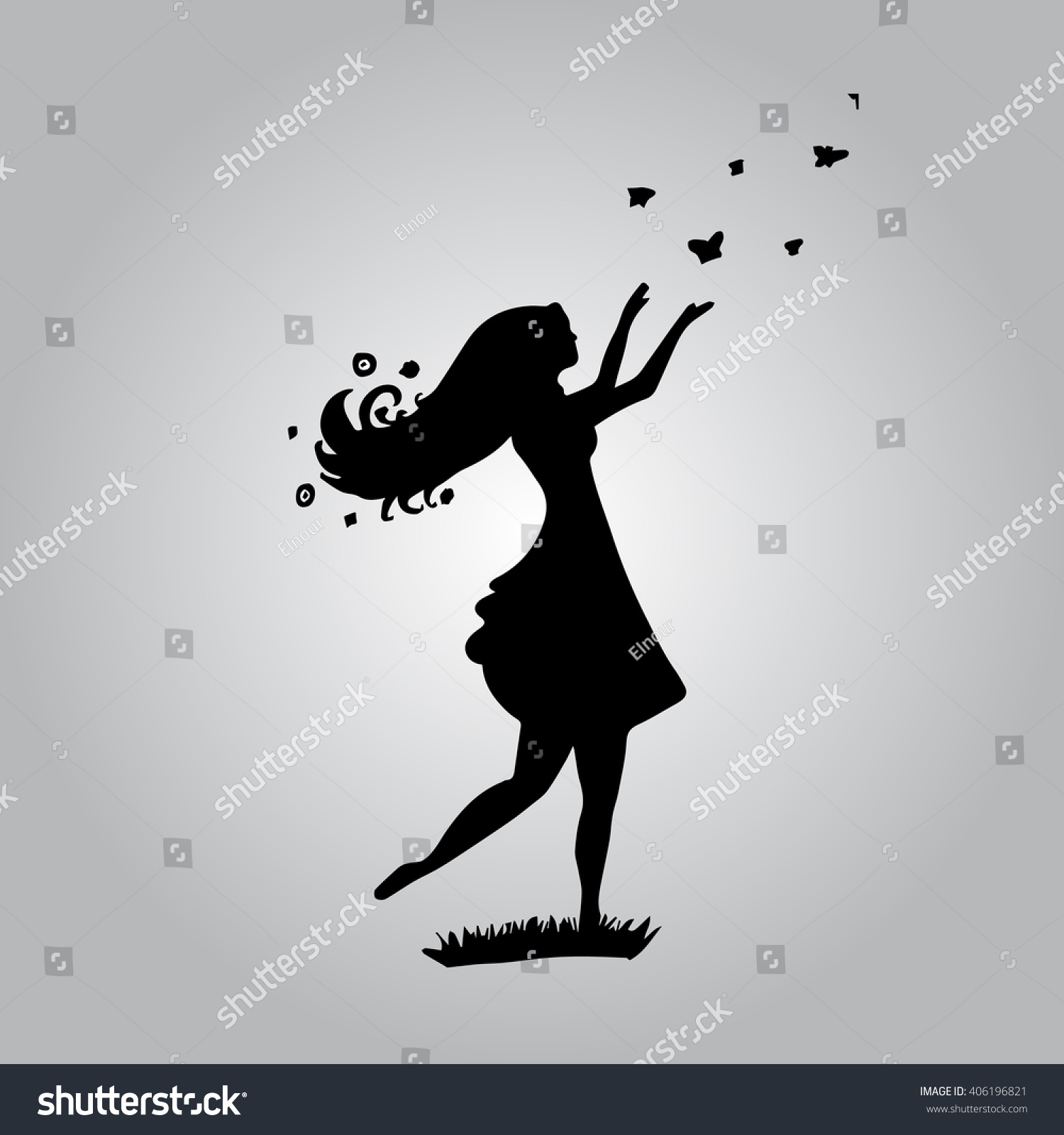 Vector Silhouette Little Girl Reaching Moon Stock Vector (Royalty Free ...