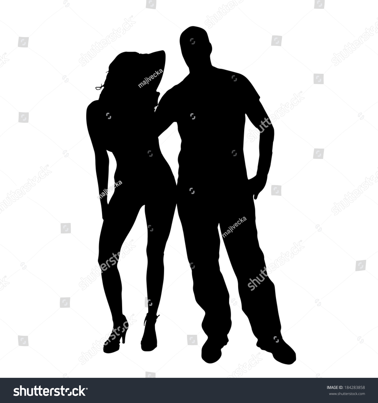 Vector Silhouette Of A Man With A Sexy Woman On A White Background ...