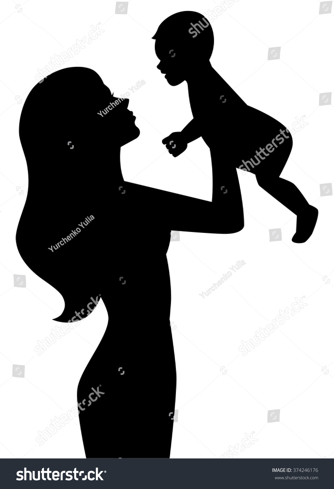 Vector silhouette of a mother holding a baby on hands | EZ Canvas