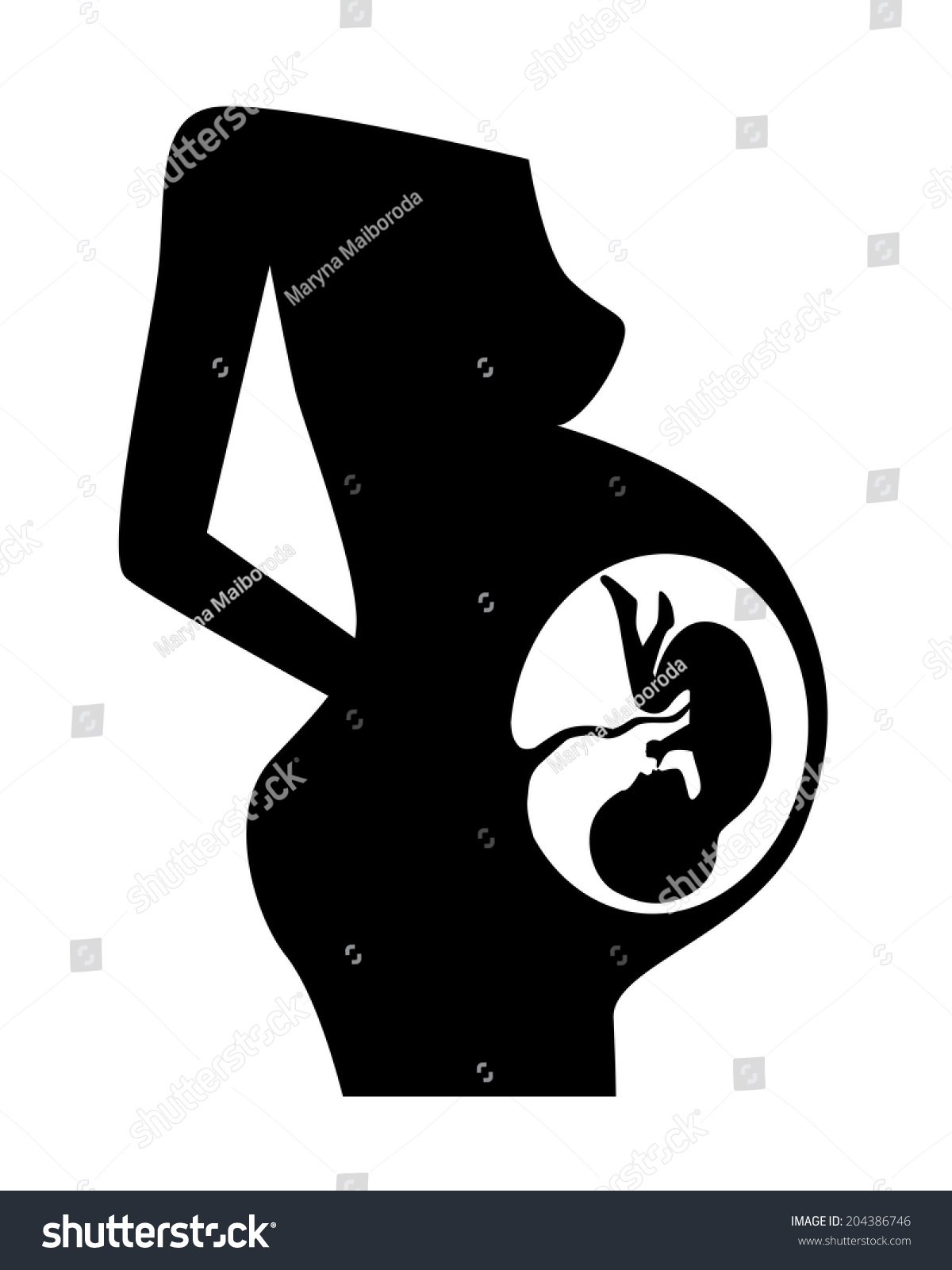 Vector Silhouette Pregnant Woman Fetus Womb Stock Vector 204386746 ...