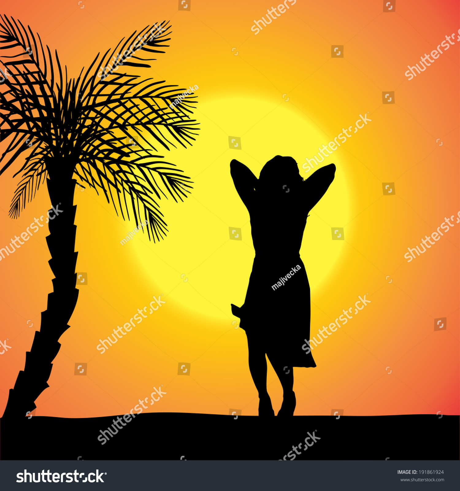 Vector Silhouette Sexy Woman On Beach Stock Vector Royalty Free