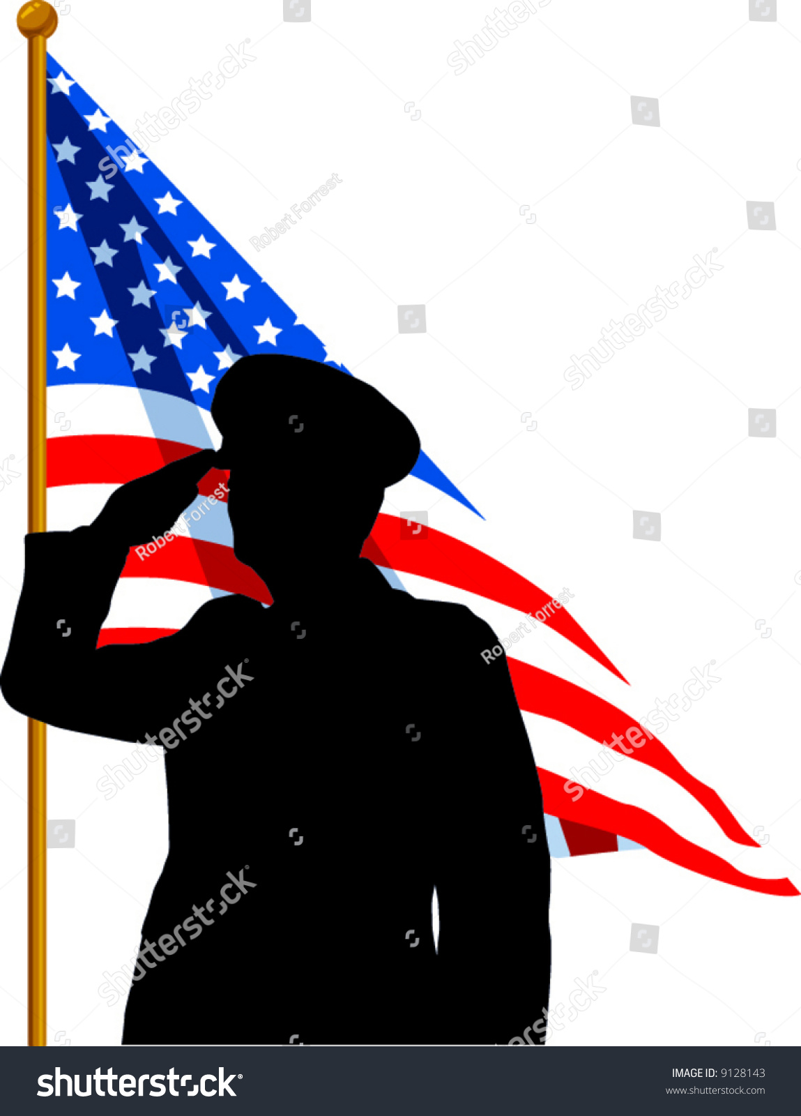 Vector Silhouette Soldier Saluting American Flag Stock Vector 9128143