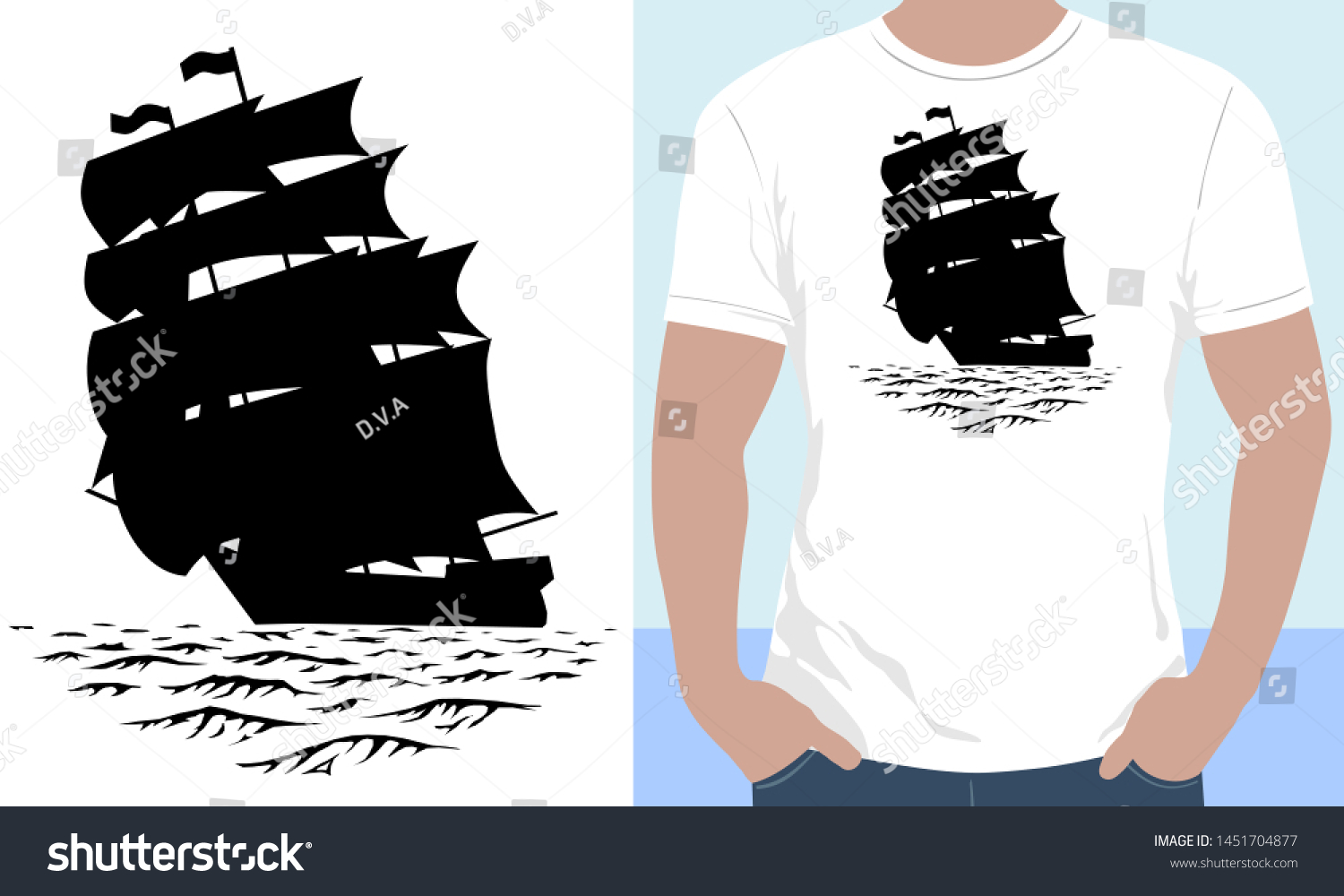 SVG of Vector. Silhouette of a three-masted sailing ship. Brig going on the waves of the ocean. Sailing corvette on full sails. T-shirt print. svg