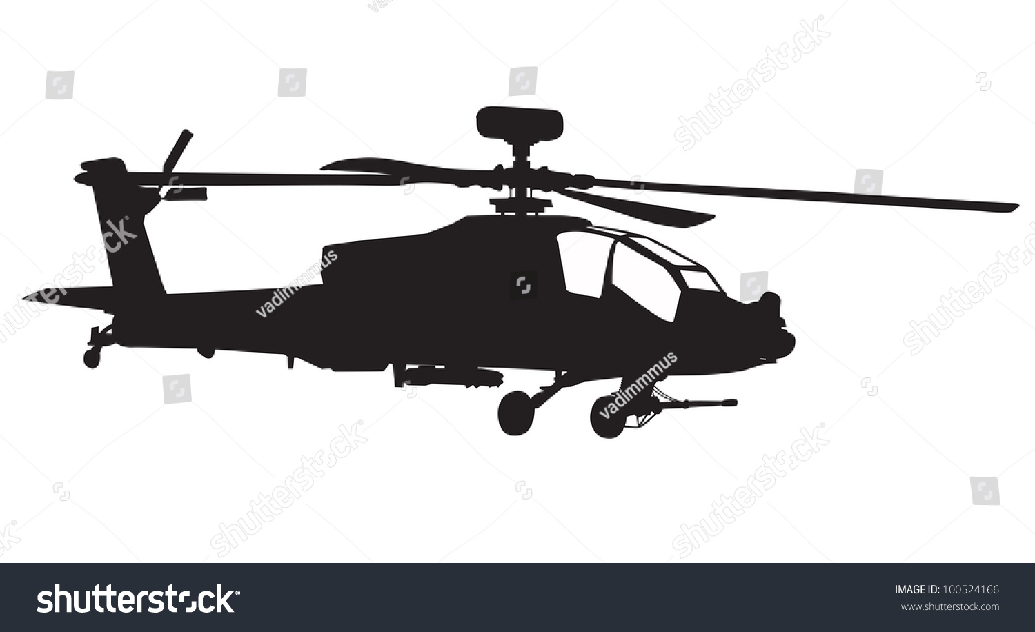 Vector Silhouette Of Ah-64 Apache Longbow Helicopter - 100524166 ...